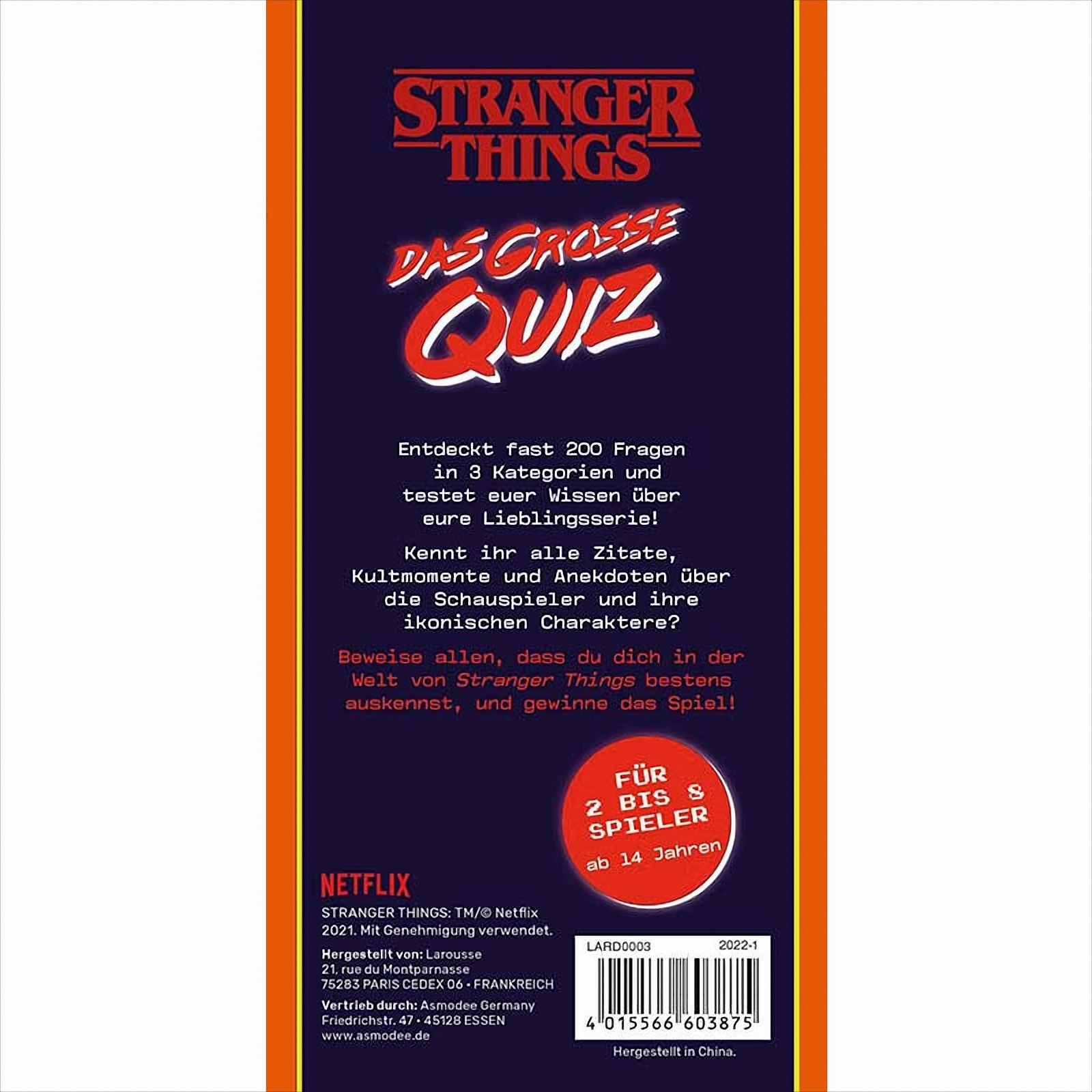Ein deutsches Buchcover für ein Quizspiel basierend auf der Stranger Things Serie.