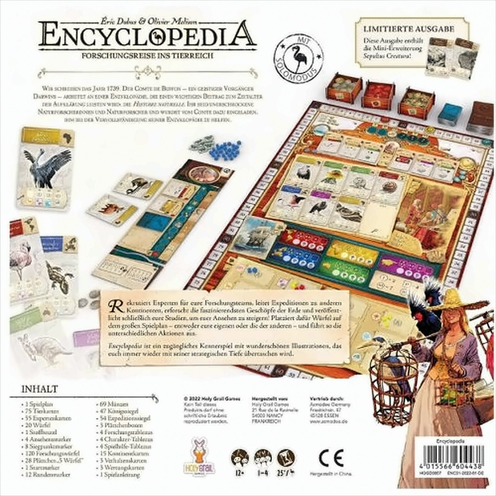 Brettspiel mit Frau mit Vogelkäfig. Text auf dem Spiel sichtbar.