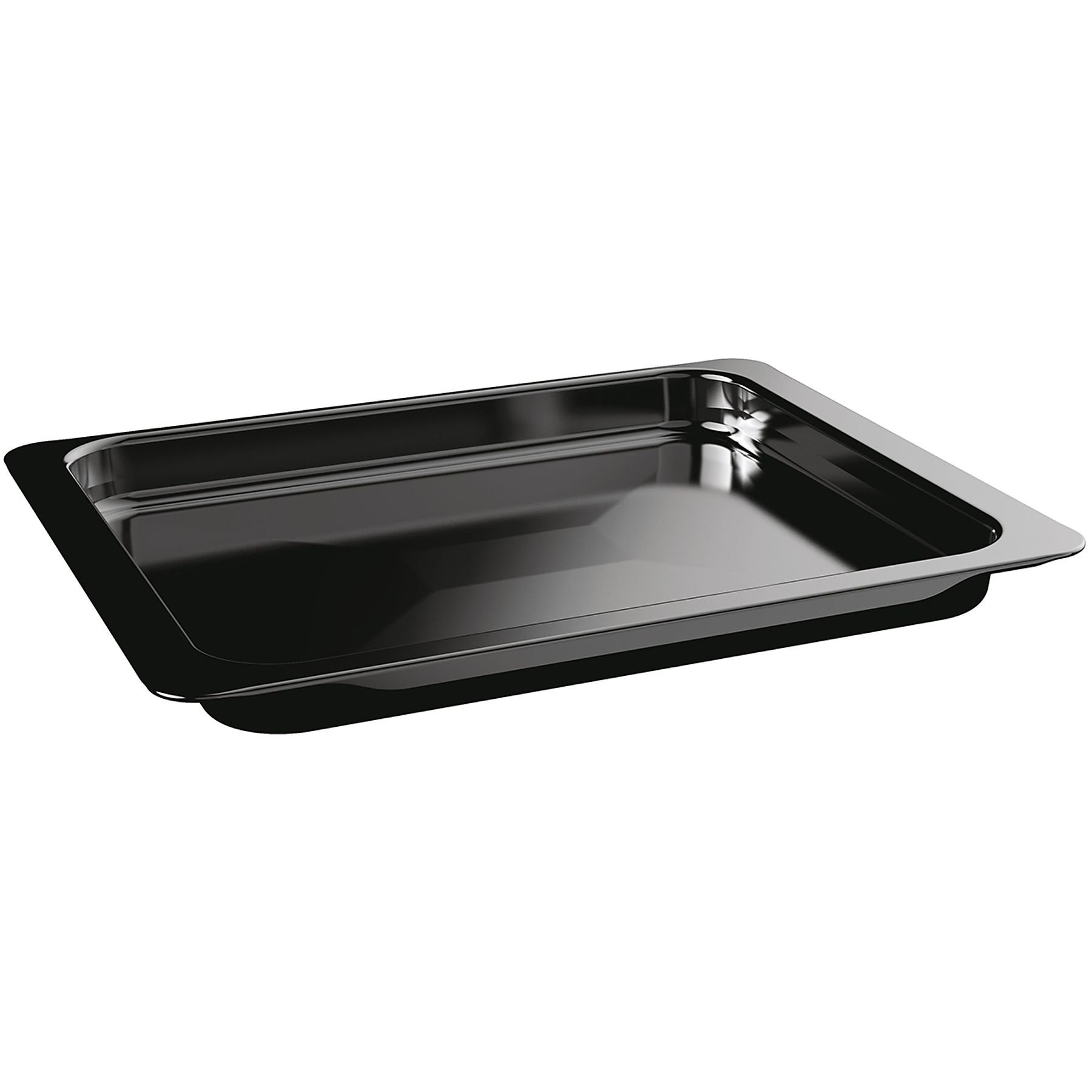 Bandeja rectangular negra para horno. Superficie brillante. Forma rectangular con esquinas redondeadas.
