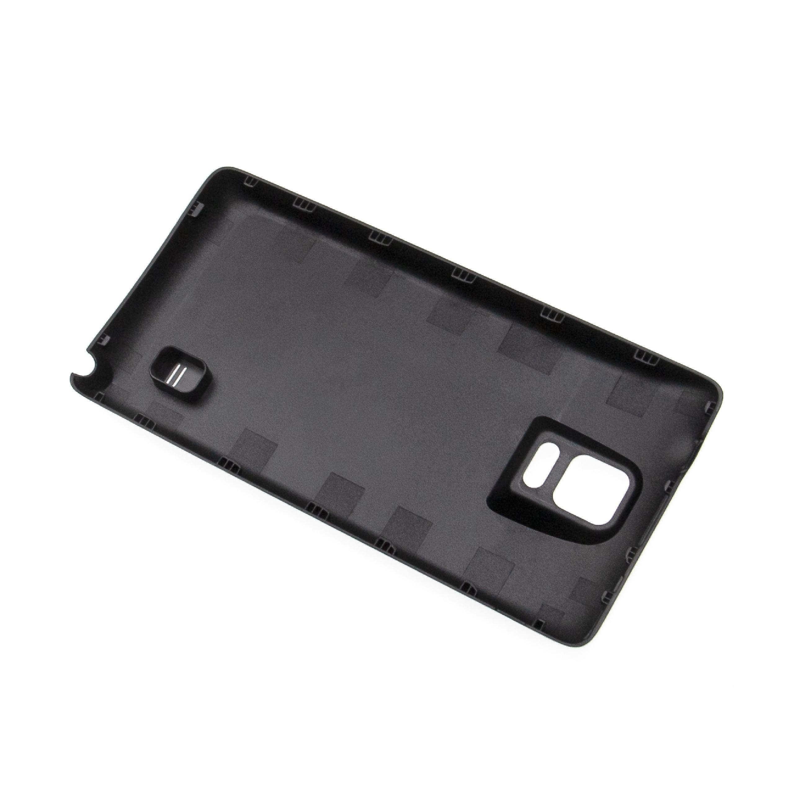Schwarze Telefon-Rückseite mit Öffnungen. Isoliert auf weißem Hintergrund.