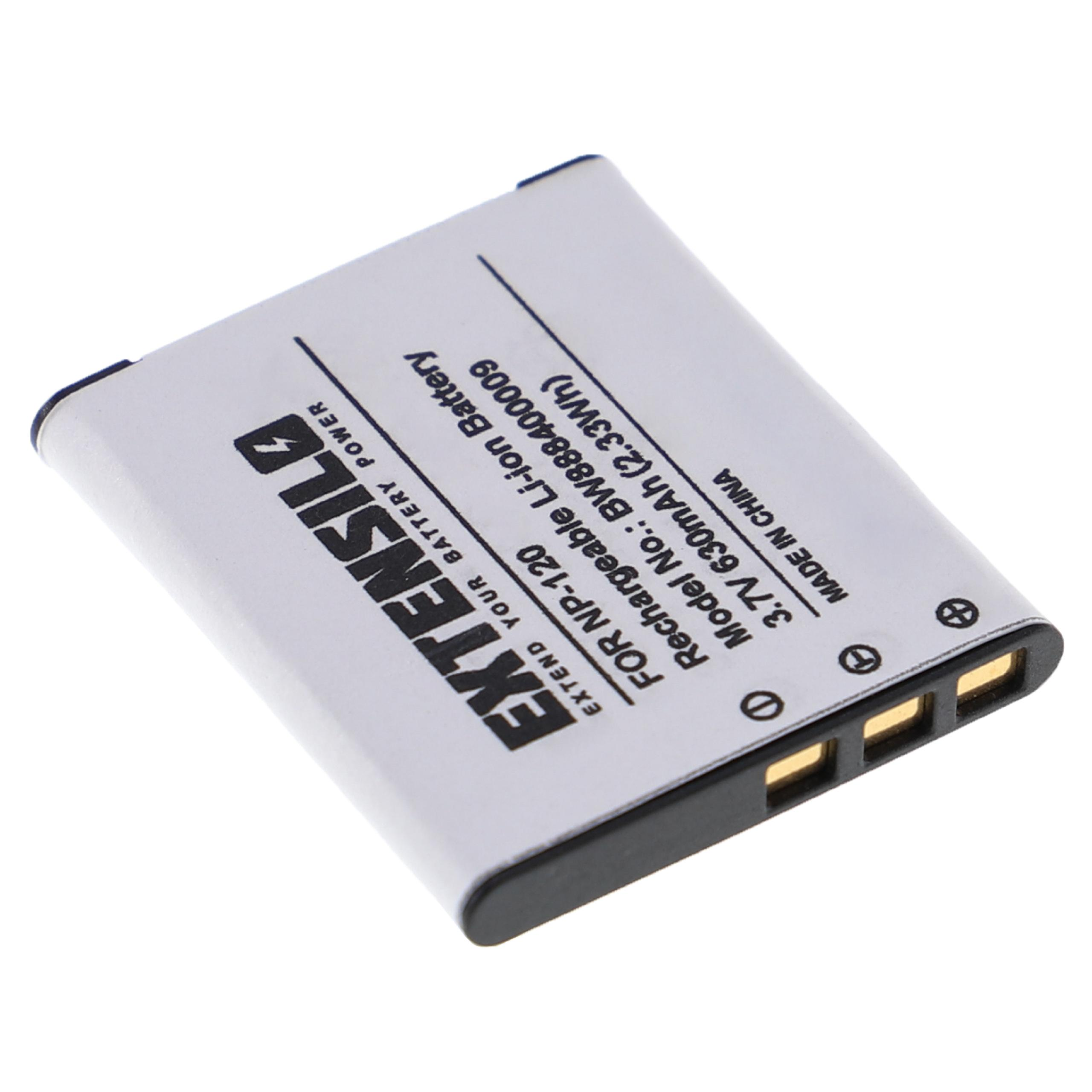 Weiße Batterie mit Text. Die Batterie ist für NP-120. Sie wurde in China hergestellt.