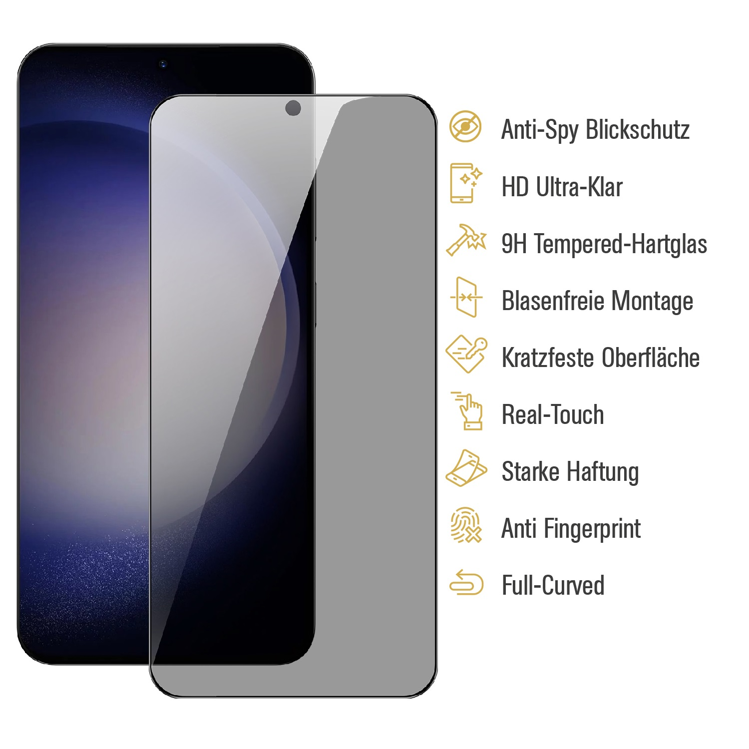 Ein Telefon mit Displayschutzfolie darauf. Die Schutzfolie ist klar und hat einige Funktionen.