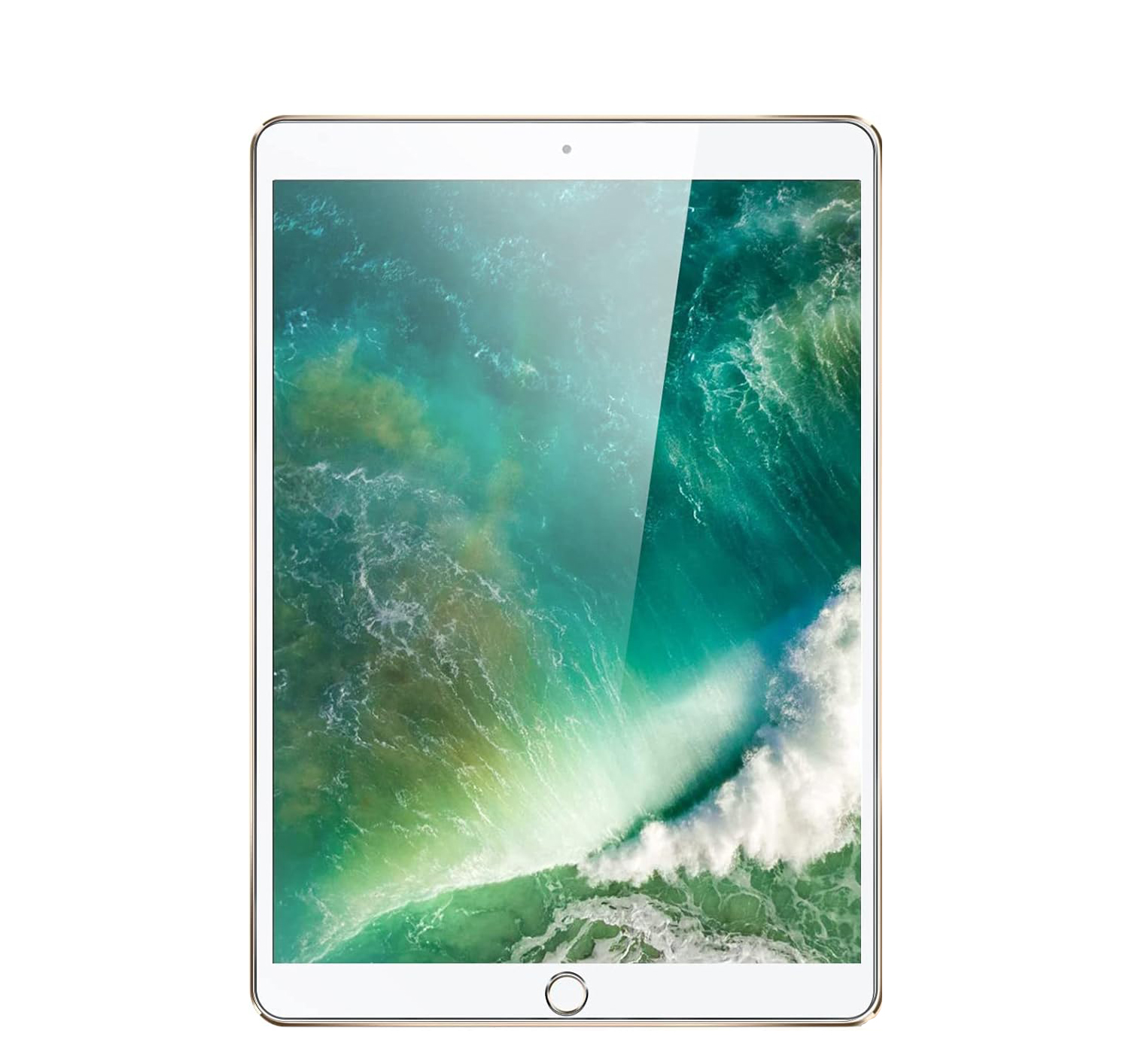 Ein iPad mit einem hellgrünen und weißen Hintergrund. Der Bildschirm zeigt ein helles, naturbezogenes Bild.