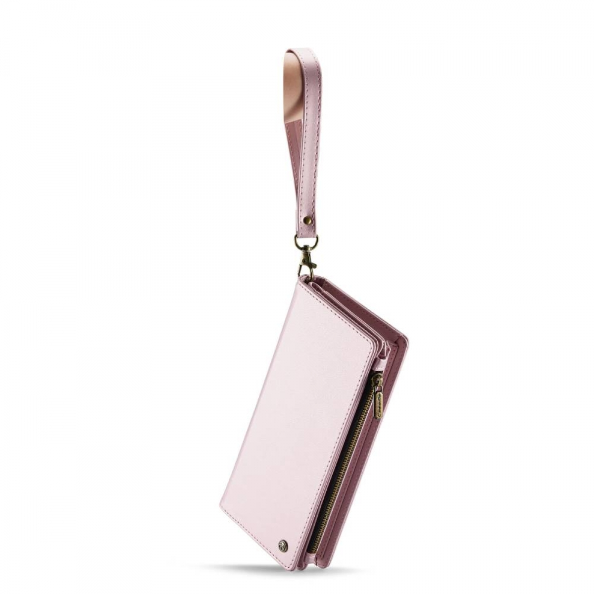 Eine rosa Handy-Geldbörse mit einem Riemen.