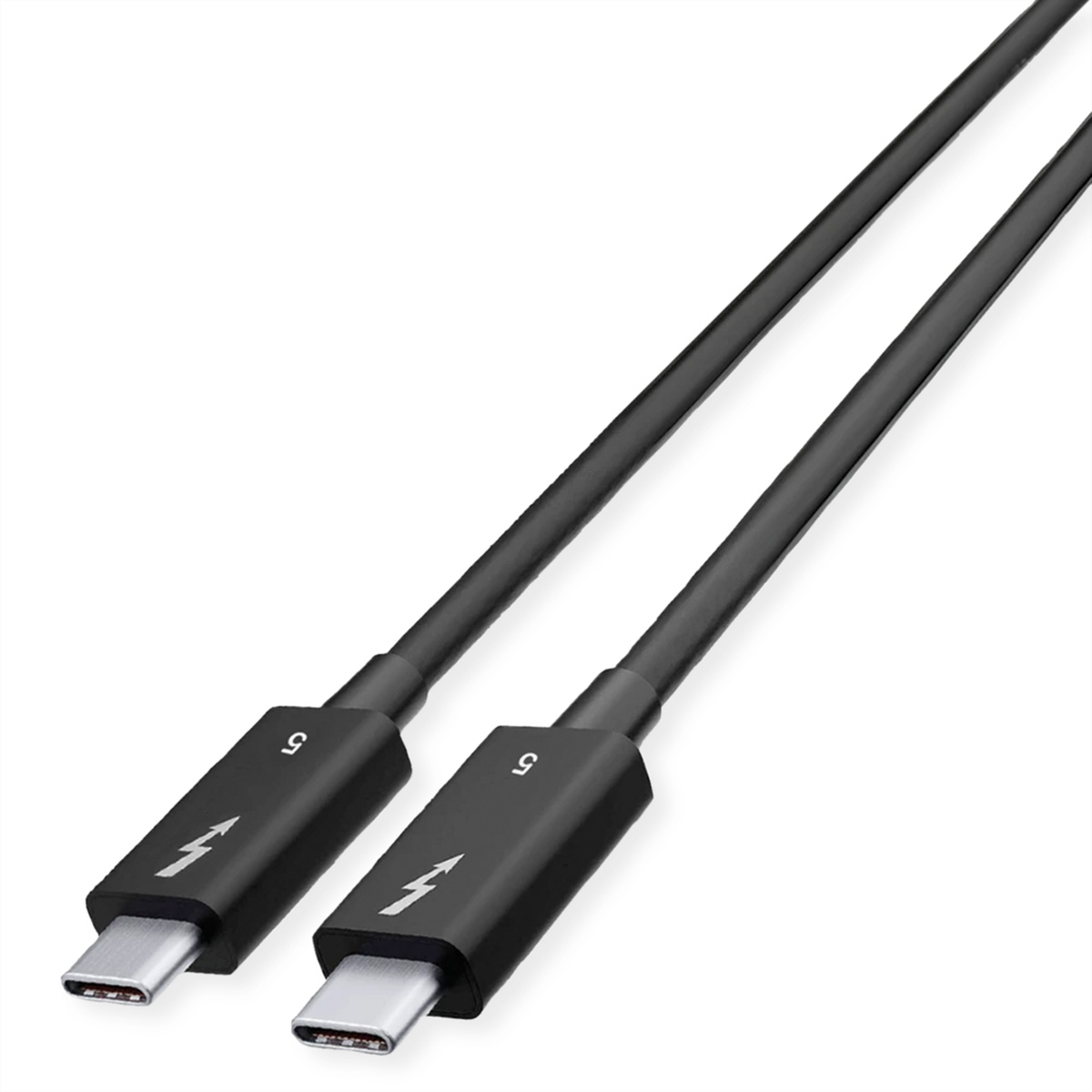 Deux câbles USB-C noirs avec symboles '5' près des connecteurs.