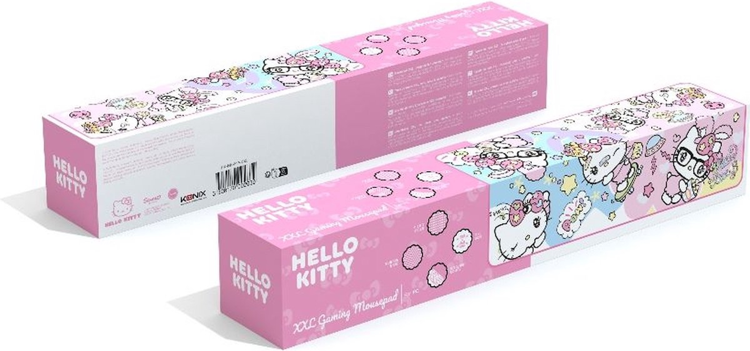 Pudełko na podkładkę pod mysz Hello Kitty. Różowe, z grafiką Hello Kitty. Pudełko jest prostokątne.