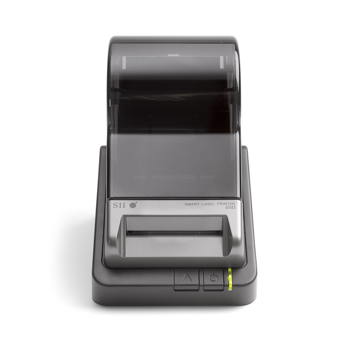 A gray and black label printer with the brand SII on a white background.