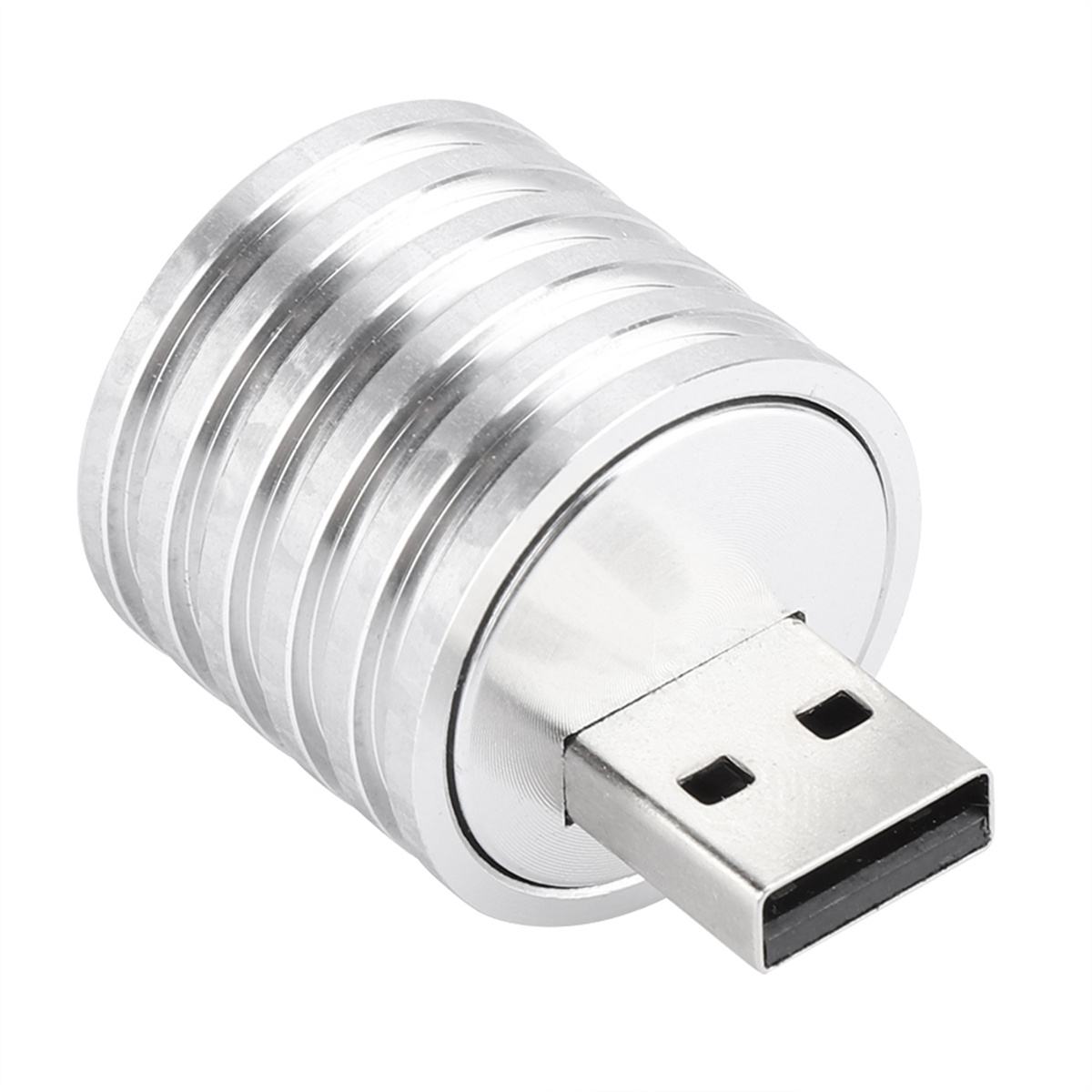 Ein silberner USB-Stick mit geriffeltem Gehäuse und USB-Anschluss.