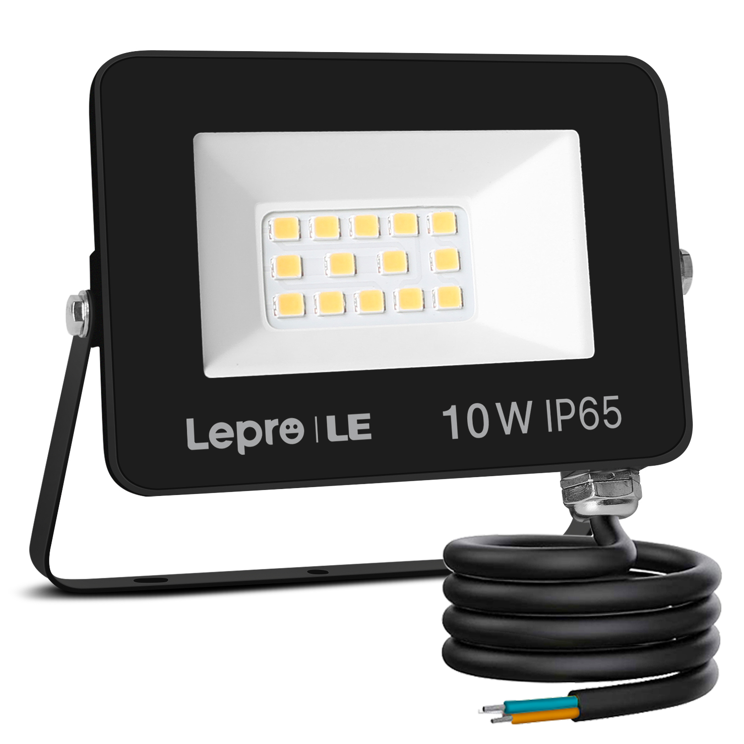 Schwarzer LED-Flutlichtstrahler mit Netzkabel.