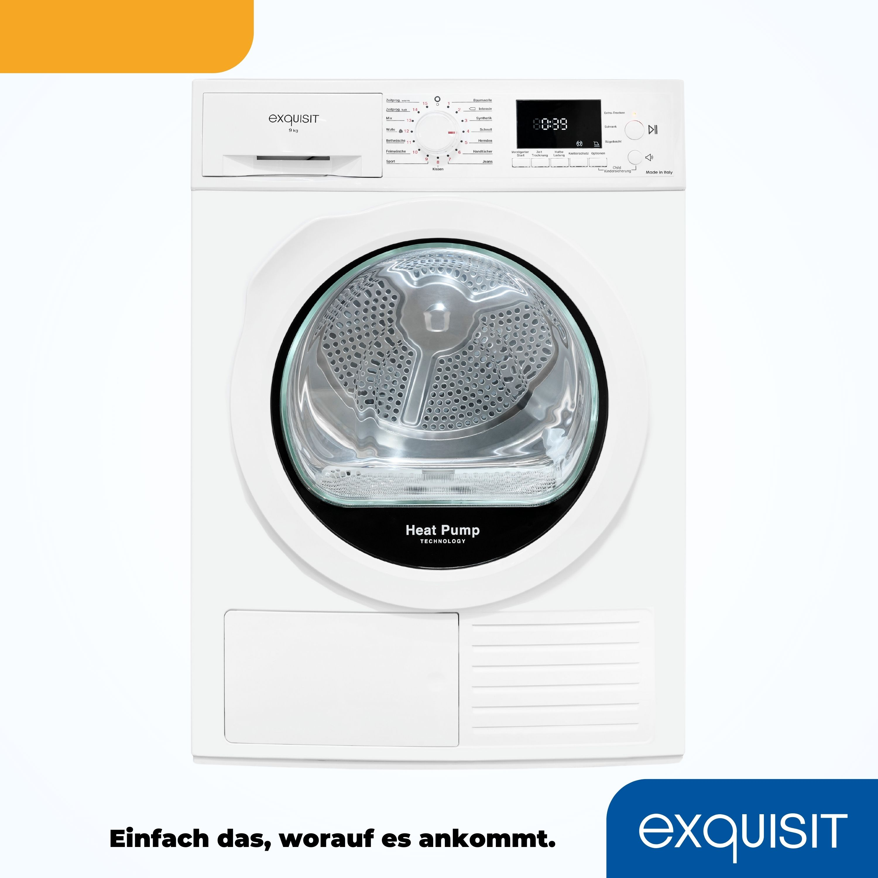 Eine weiße Waschmaschine mit digitaler Anzeige.