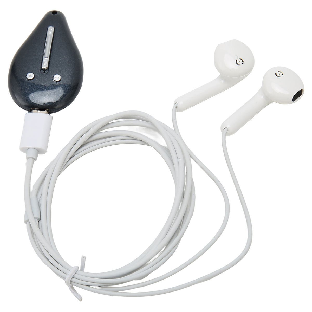 Kopfhörer mit Controller auf weißem Hintergrund. Weiße Farbe.