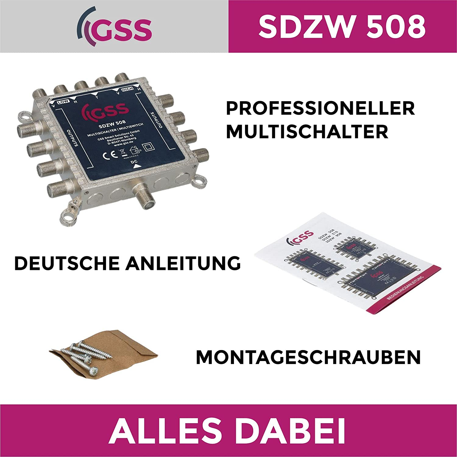 Ein professionelles Multi-Switch-Kit mit Teilen und Textbeschriftungen.