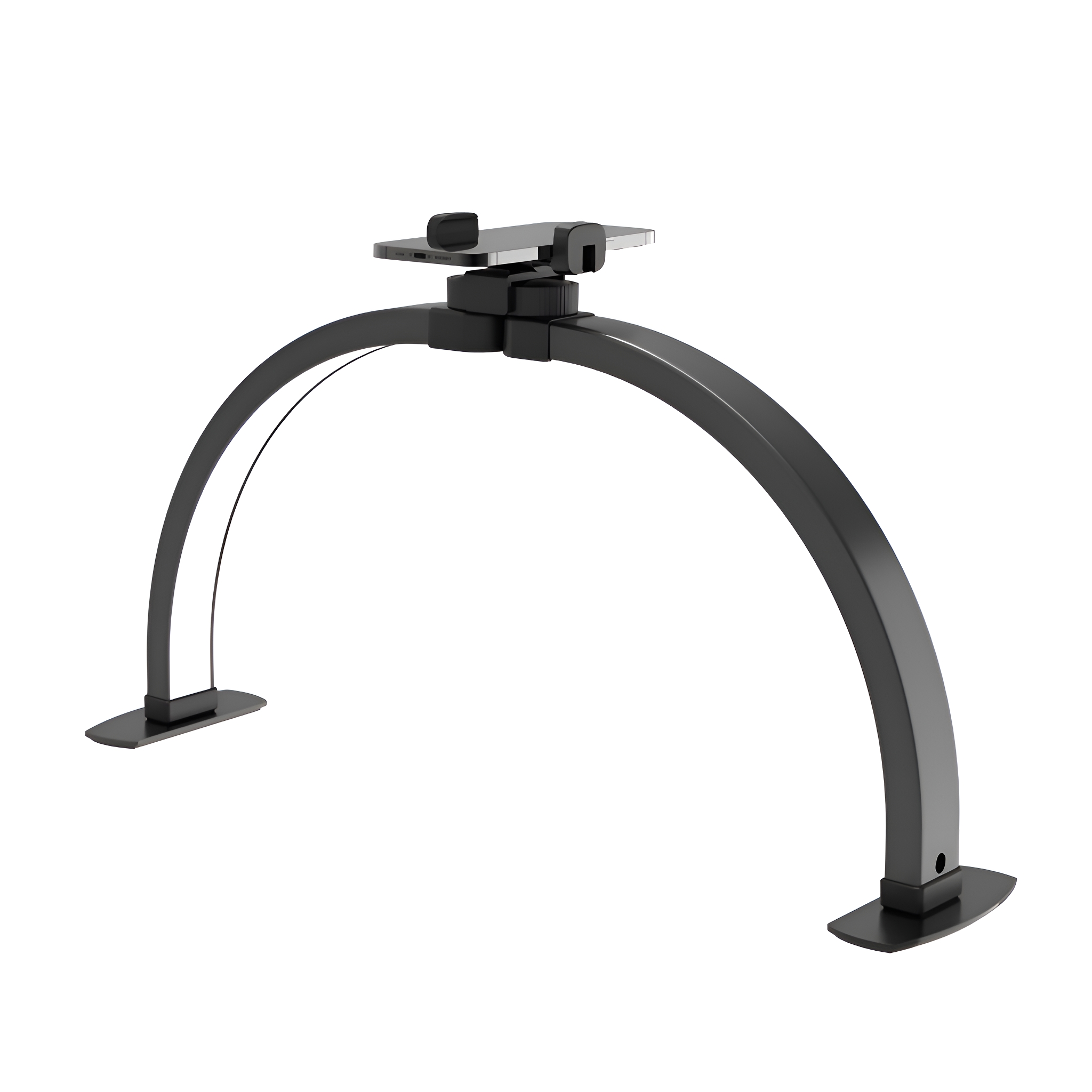 Schwarzes bogenförmiges Licht mit Telefonhalterung oben, weißer Hintergrund.