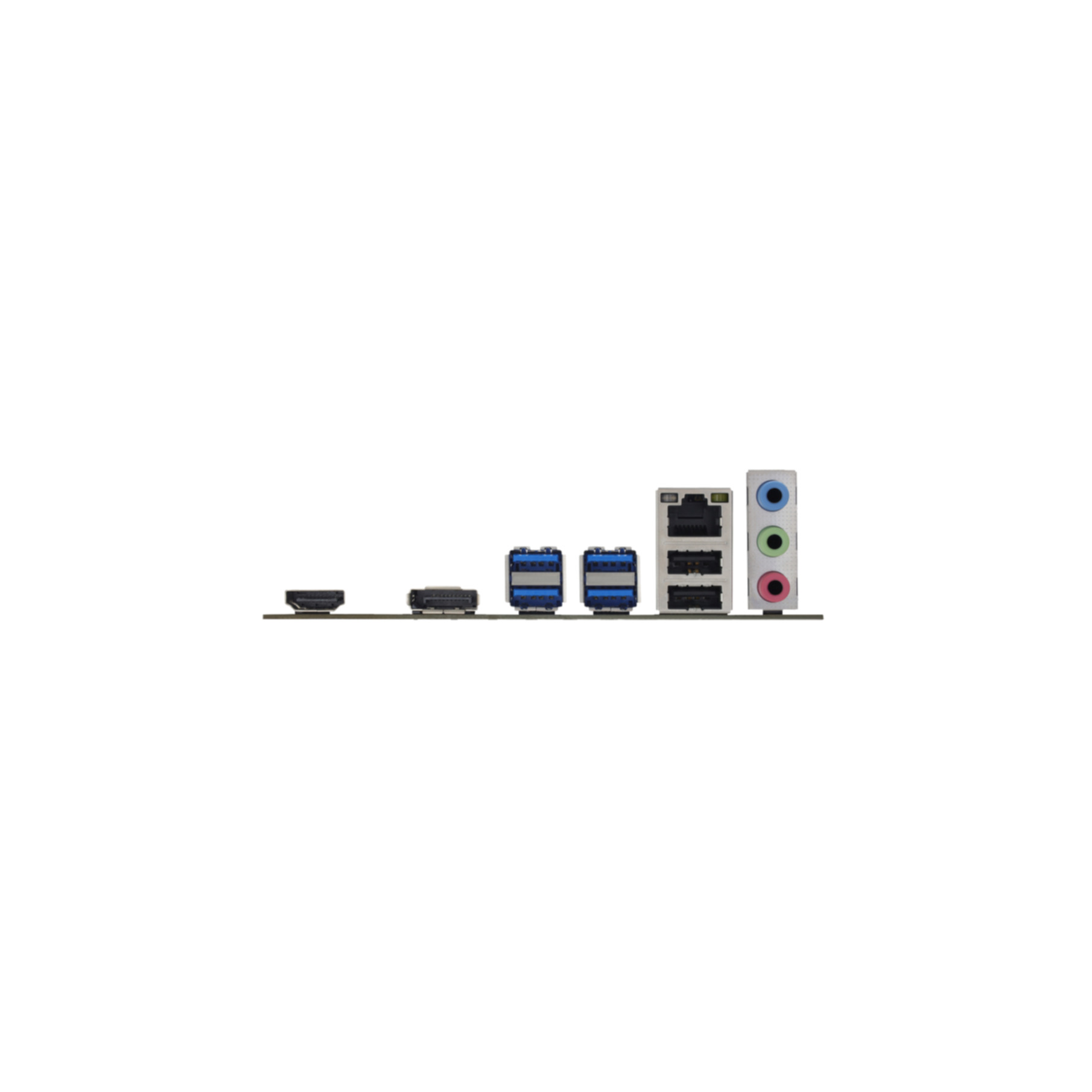 Porte del computer su una scheda nera: HDMI, USB e audio. Tutto su sfondo bianco.