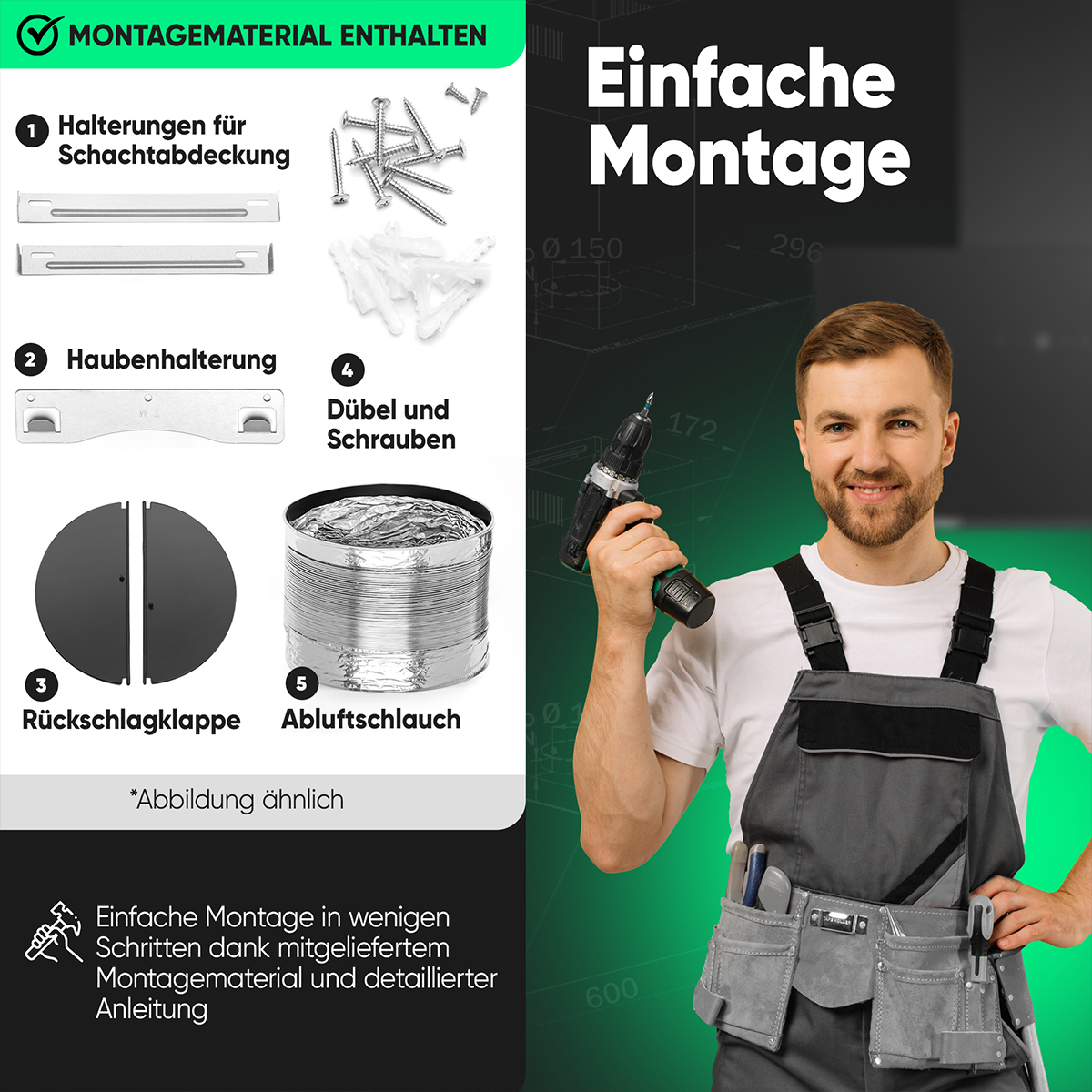 Un uomo sorride tenendo un trapano, con materiali di installazione visibili.