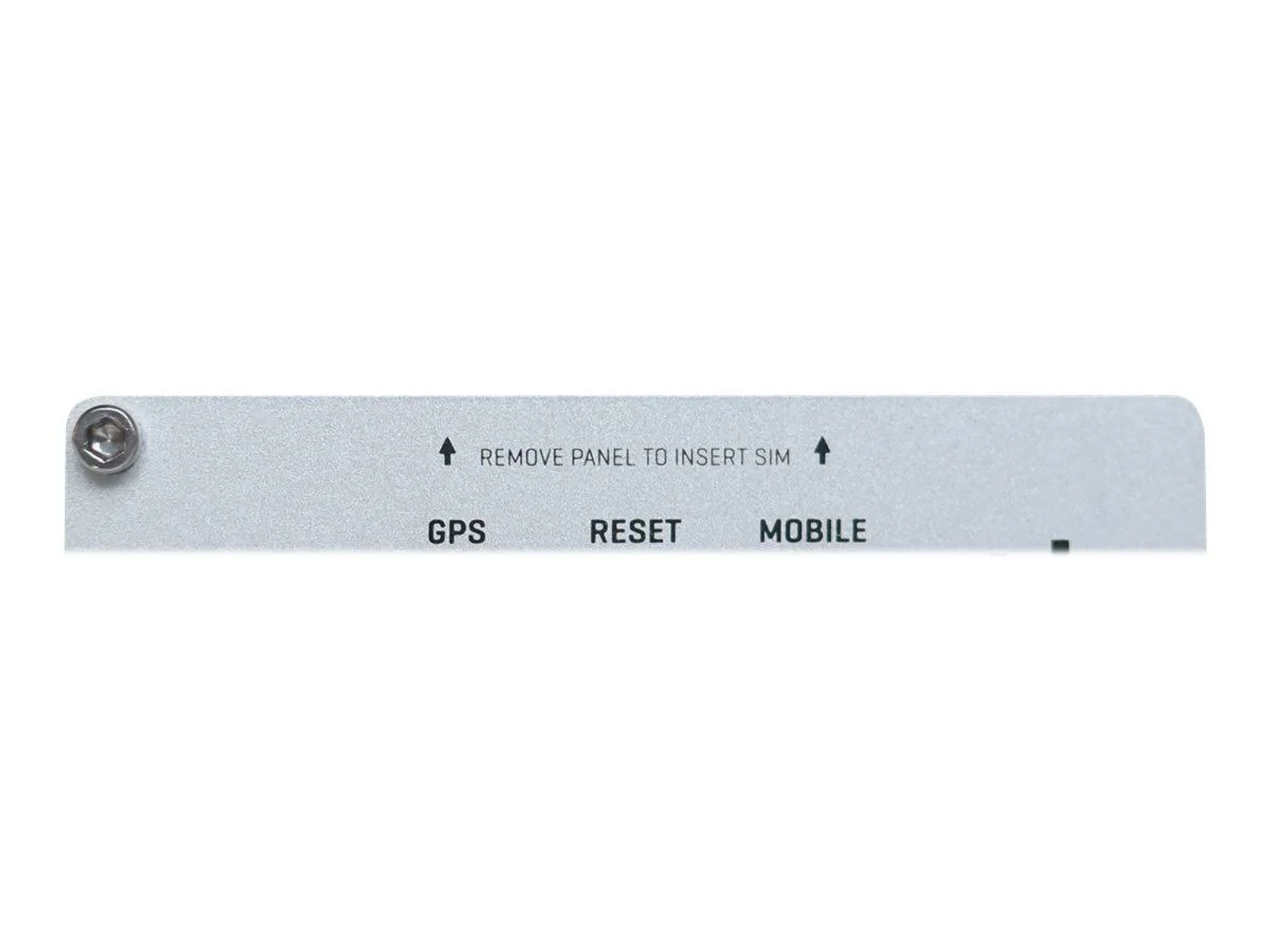 Een grijs apparaat met GPS-, RESET- en MOBILE-labels.