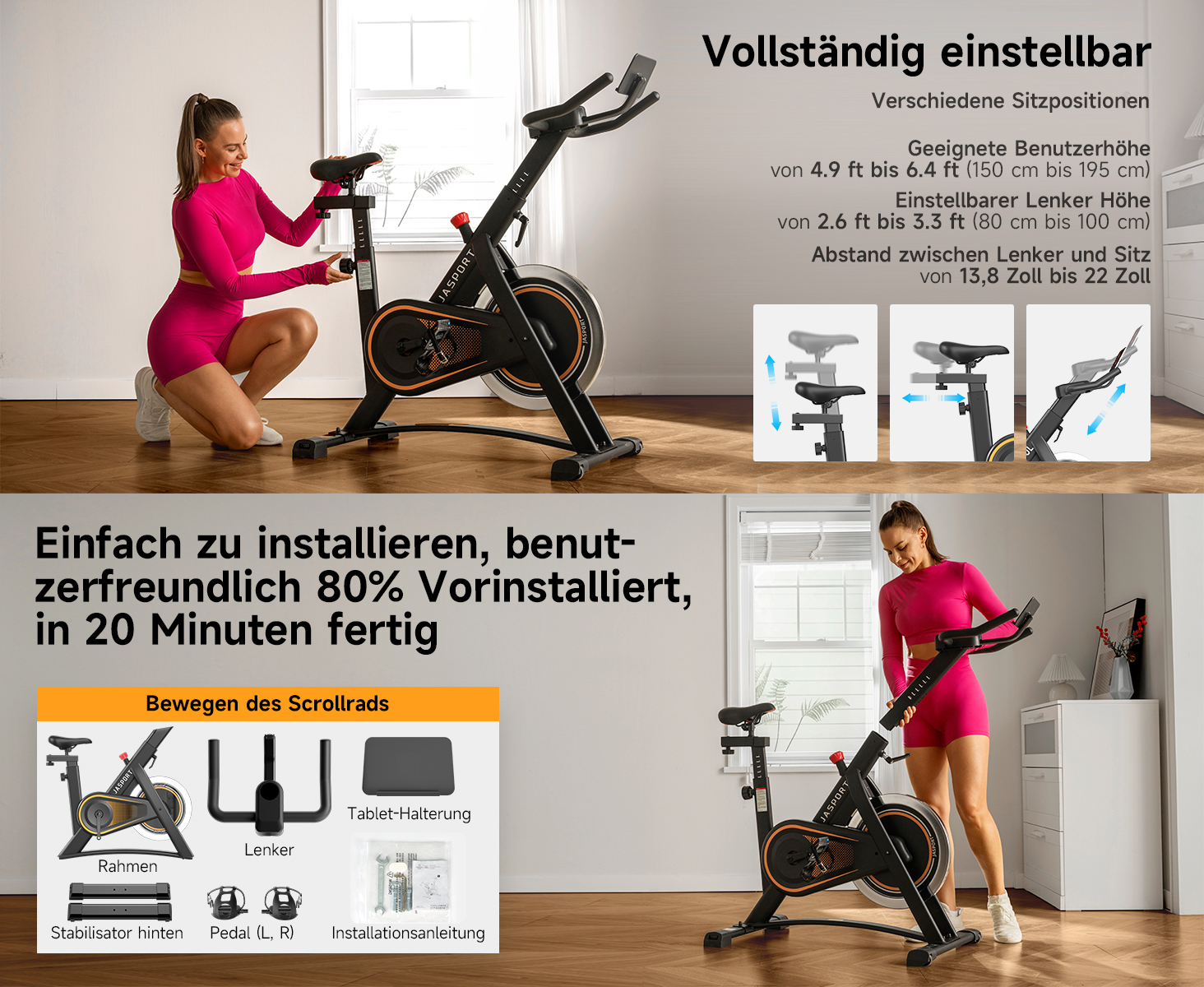 JASPORT A3 Smart Indoor Cycle, Schwarz