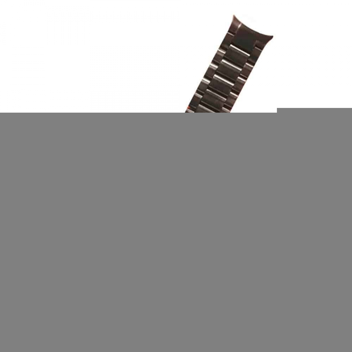 Metall-Uhrenarmband, silberne Farbe. Das Armband besteht aus verbundenen Gliedern und hat eine reflektierende Oberfläche.
