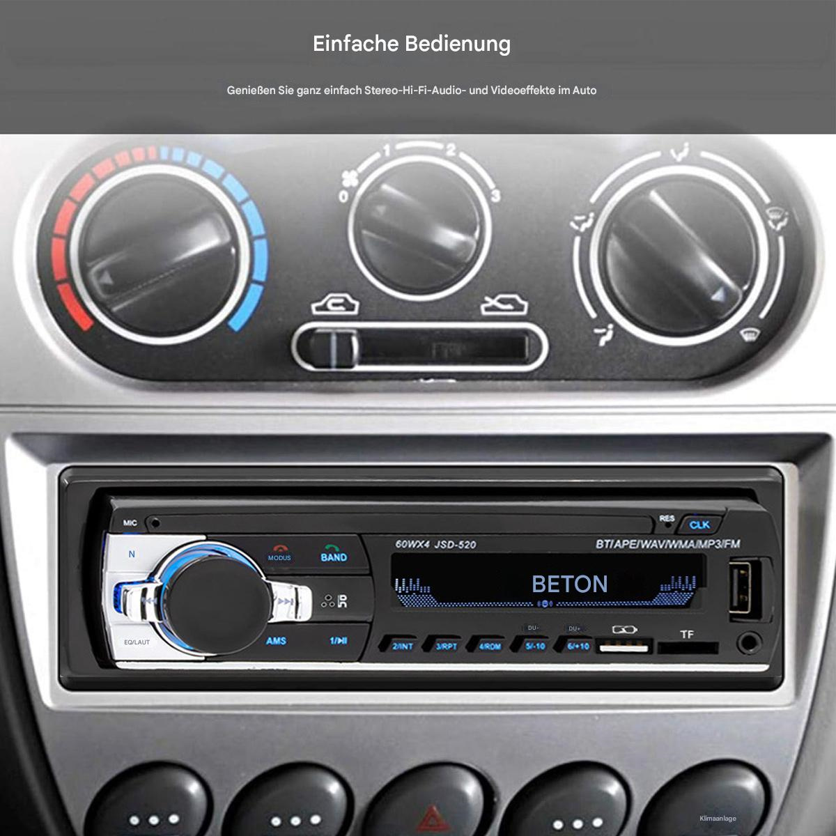 Autoradio mit Knöpfen und Reglern. Die Oberseite hat Lüftungsschlitze für die Klimaanlage.