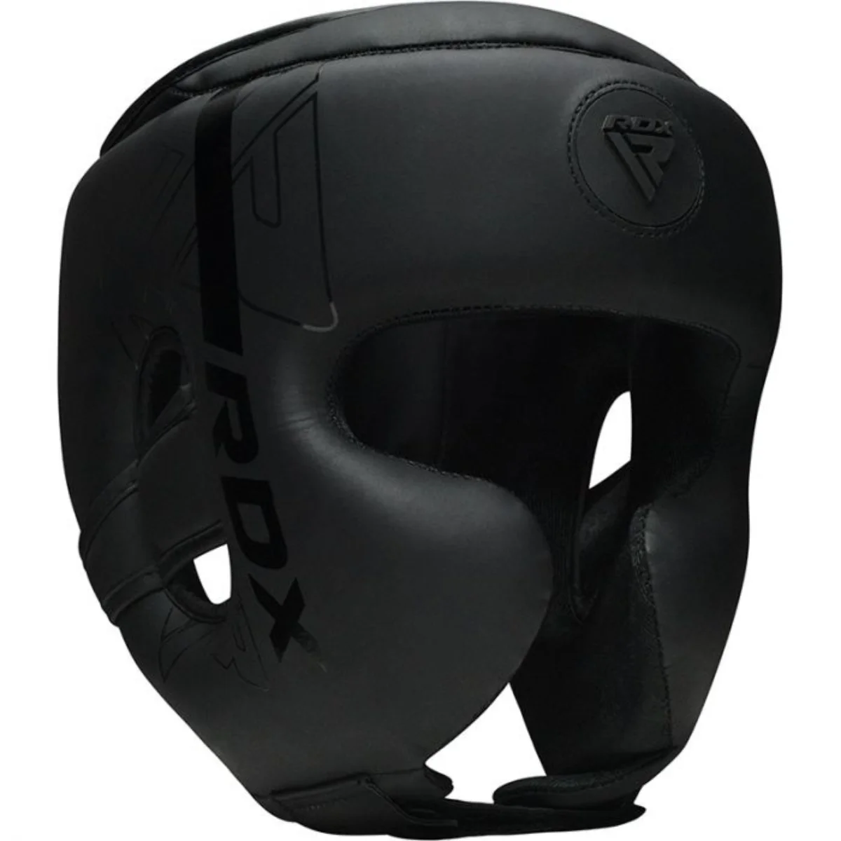 Zwarte RDX-hoofdbescherming, met RDX-logo. Ontworpen voor boksbescherming.