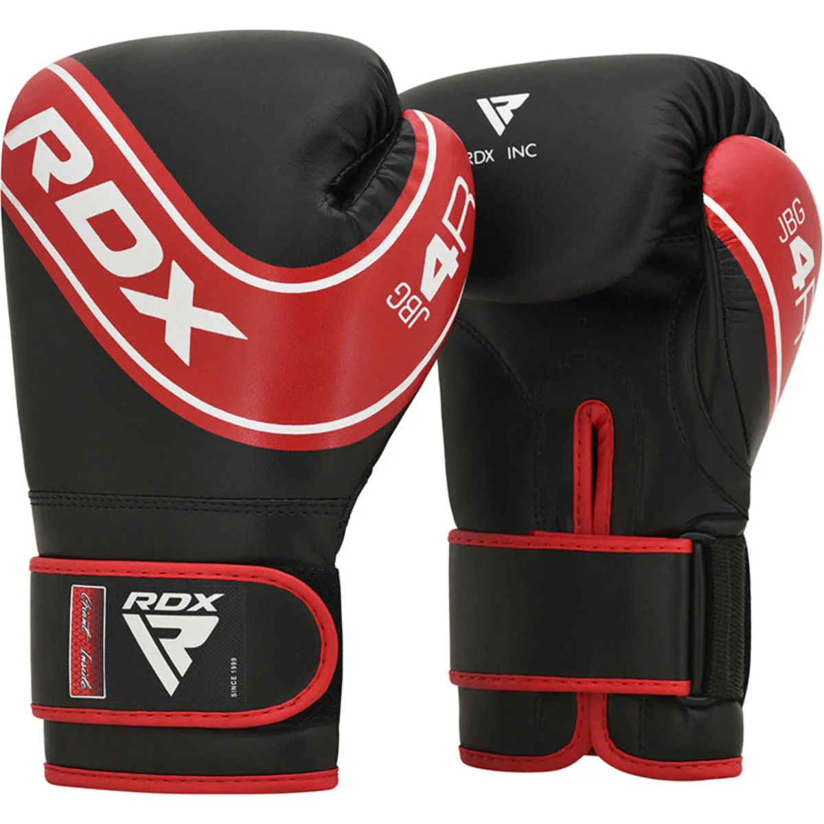 Black and red boxing gloves with the RDX logo on a white background.