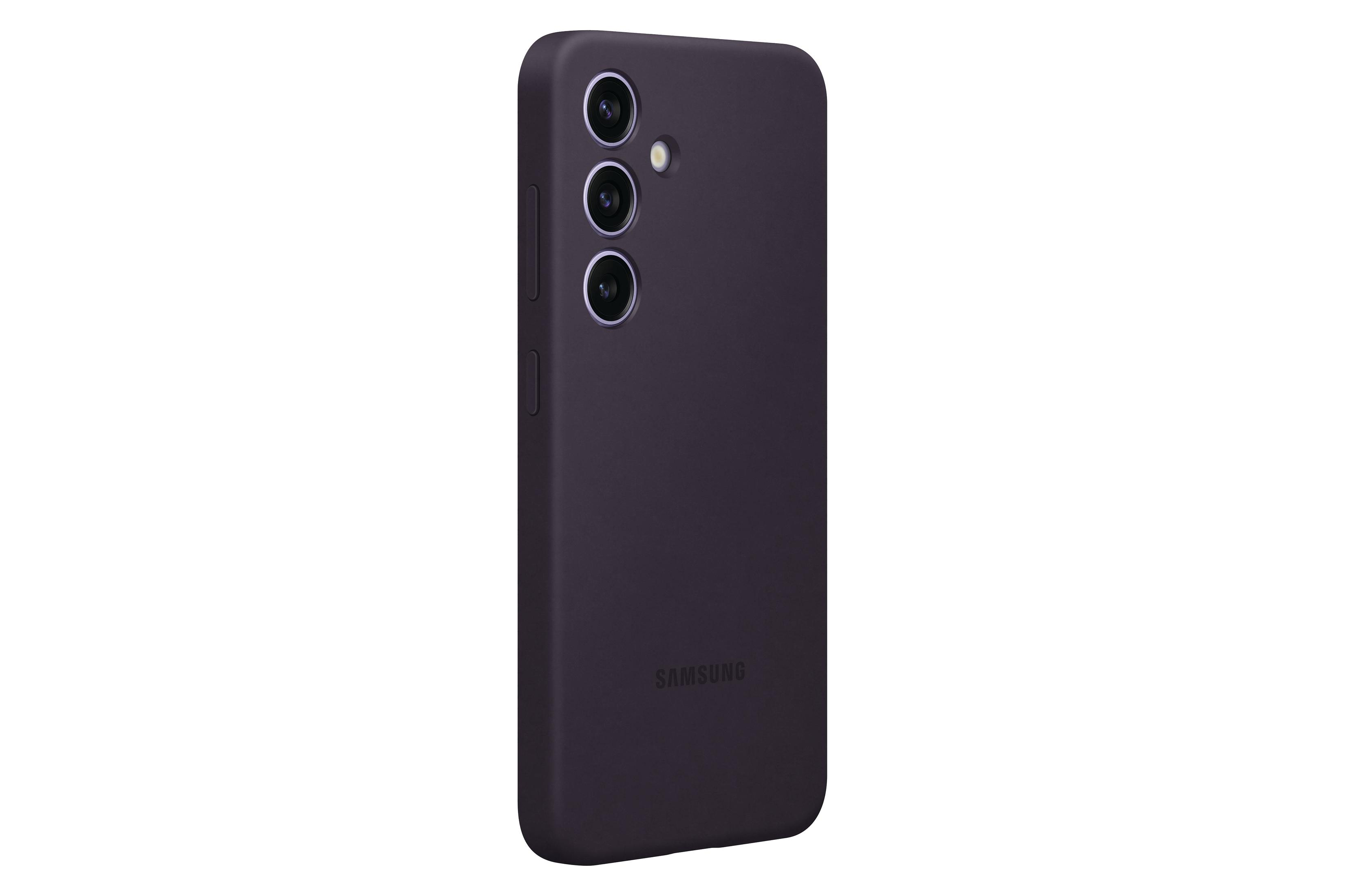 Dunkelviolette Handyhülle für Samsung. Hat Kameraausschnitte und Knopfformen mit Samsung-Logo.