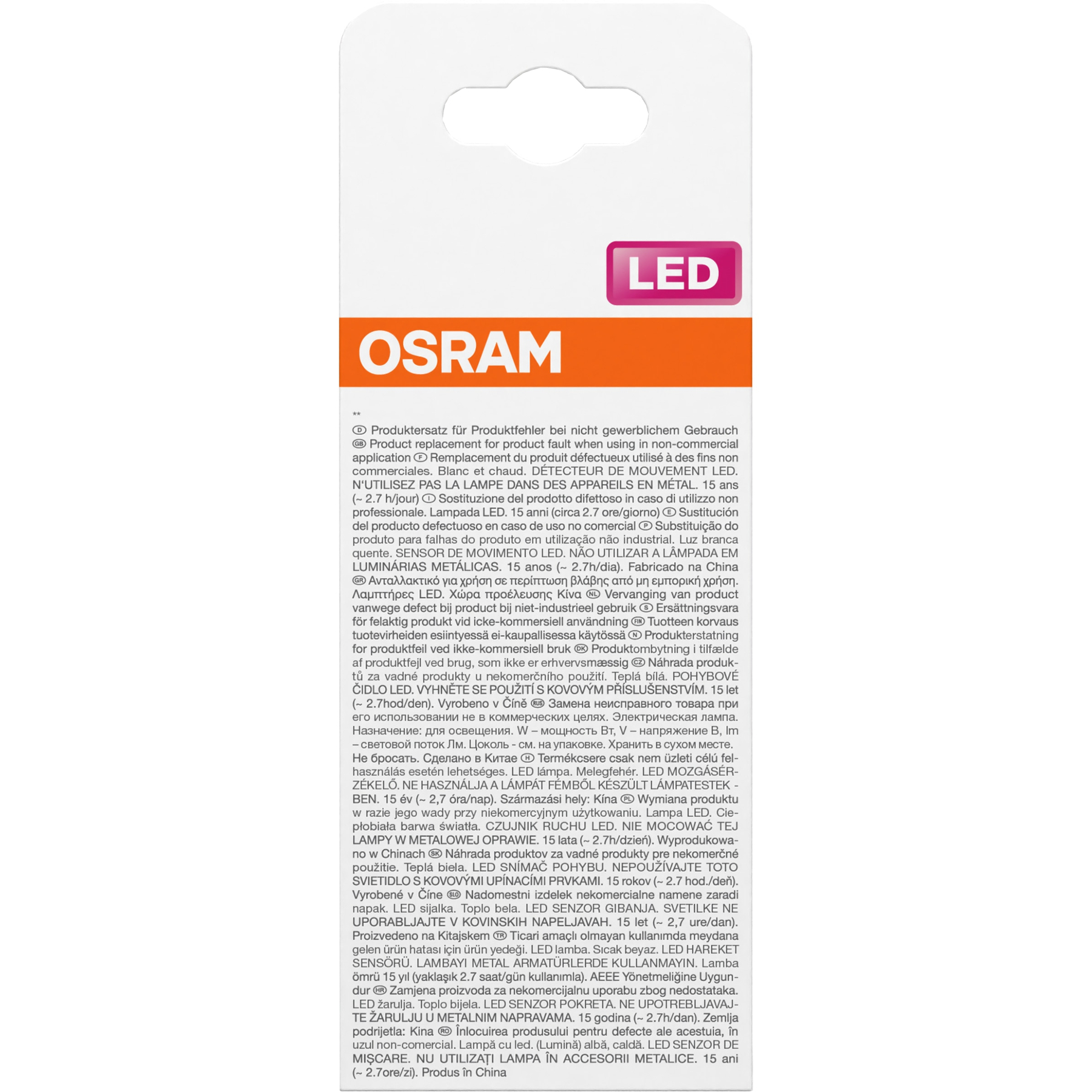 Texte sur les lampes LED en plusieurs langues.
