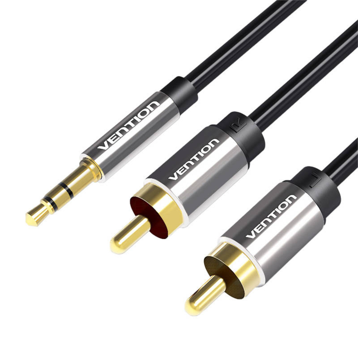 Three audio cables: one with a 3.5mm jack, and two with RCA connectors, labeled 'VENTION'.