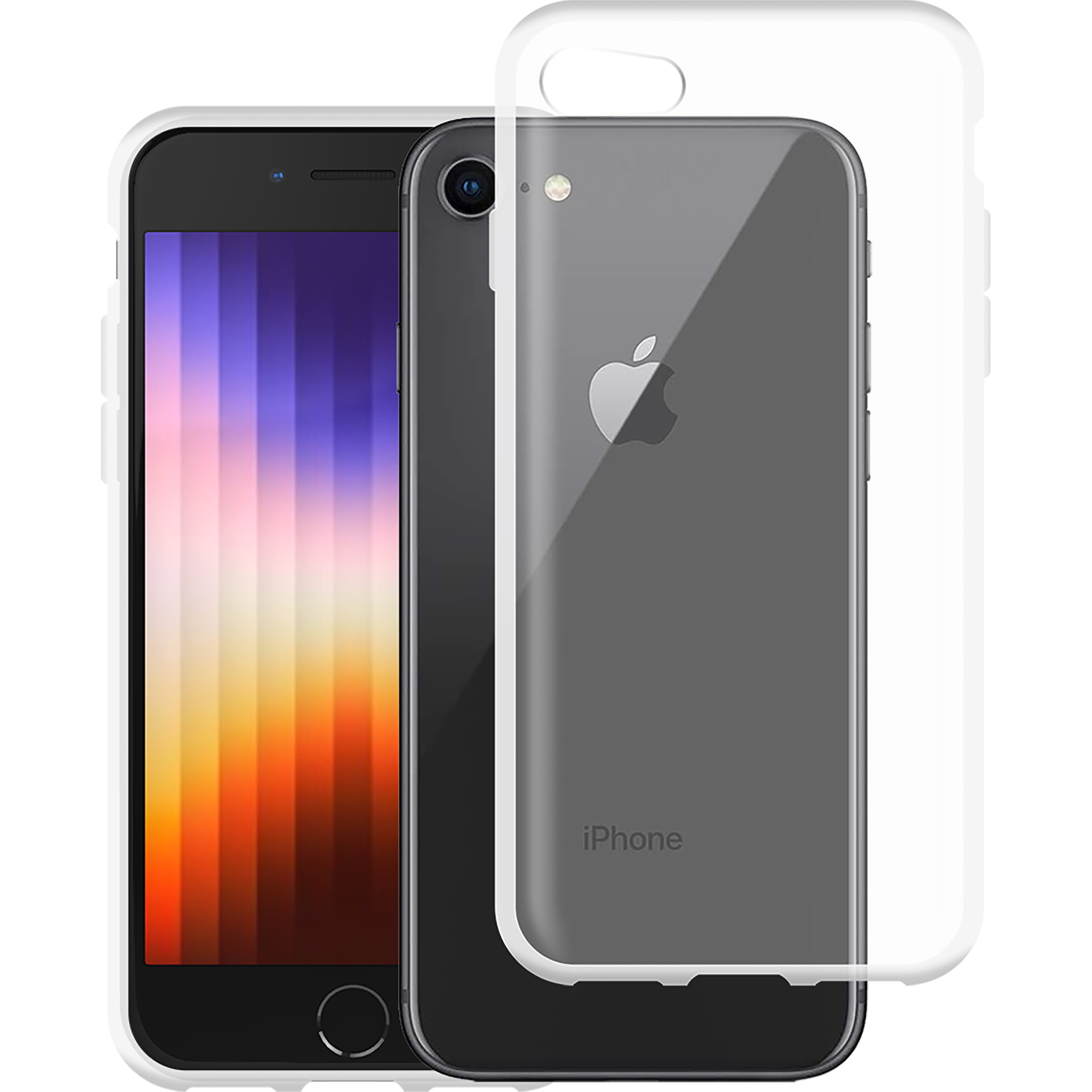 Ein iPhone mit klarer Hülle. Das Telefon hat ein farbenfrohes Display und eine schwarze Rückseite.