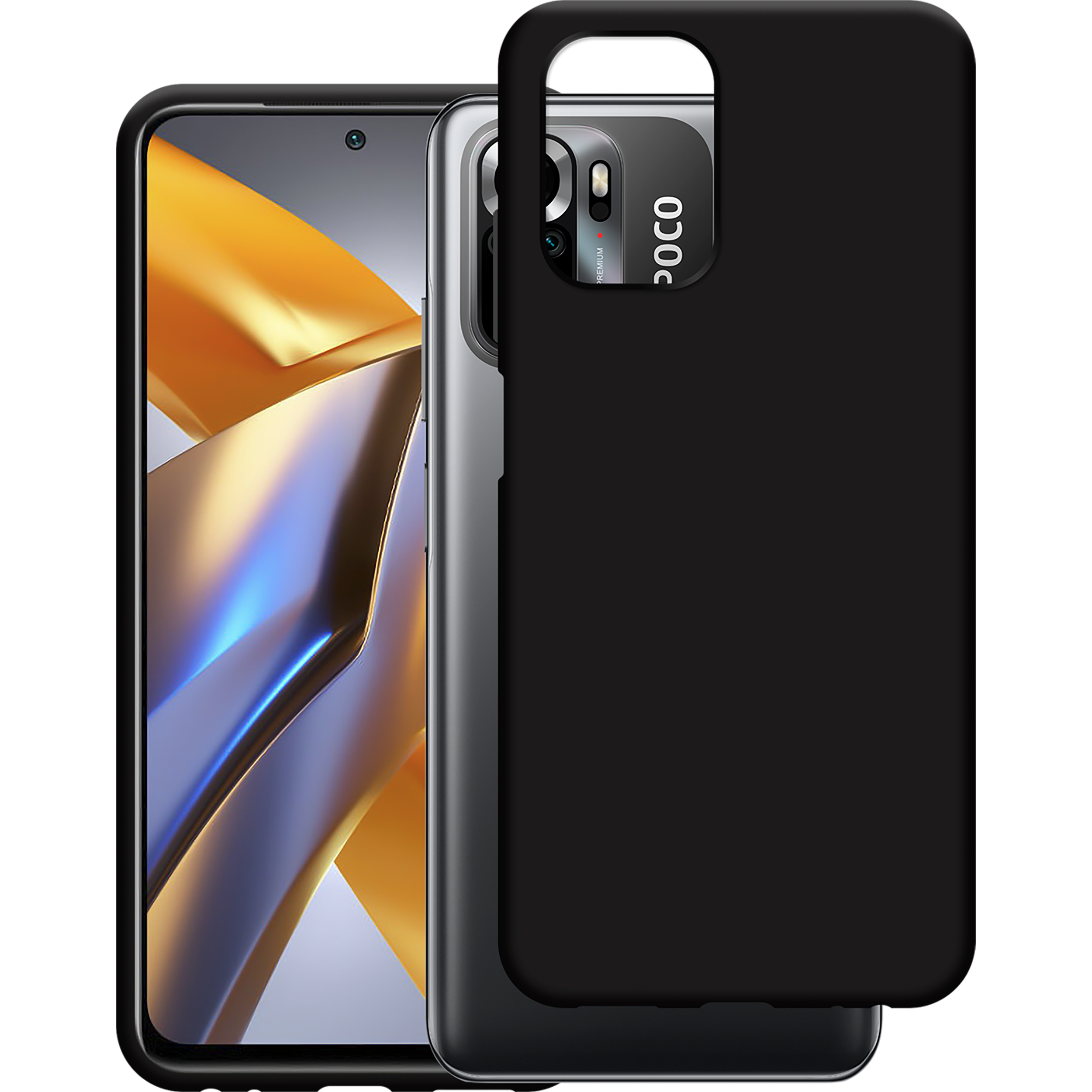 Telefon mit schwarzem Gehäuse, das Bildschirm und Kamera zeigt.