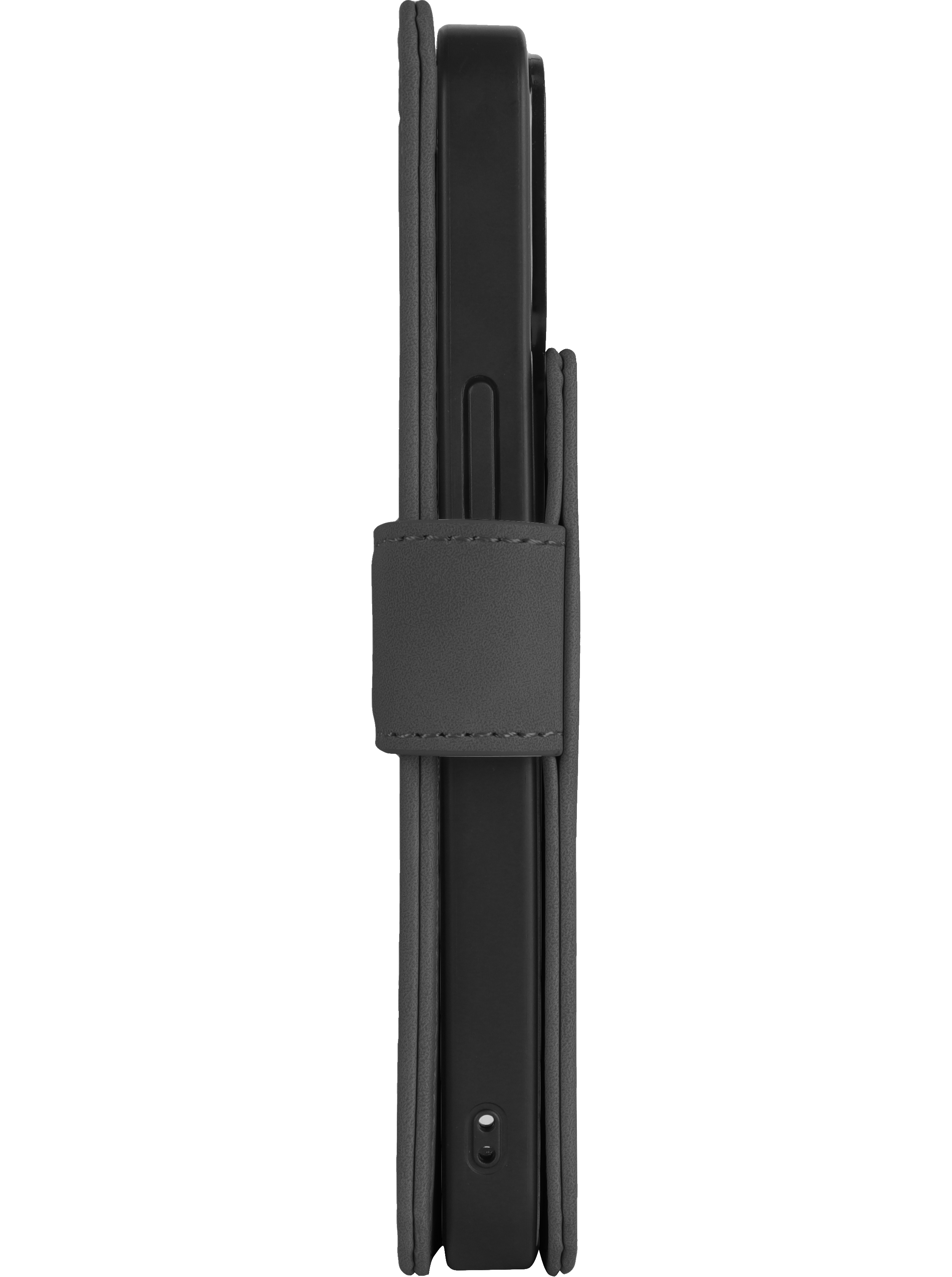 Eine Smartphone-Hülle in gefalteter Position, die die Seitenansicht des Telefons in der Hülle zeigt.