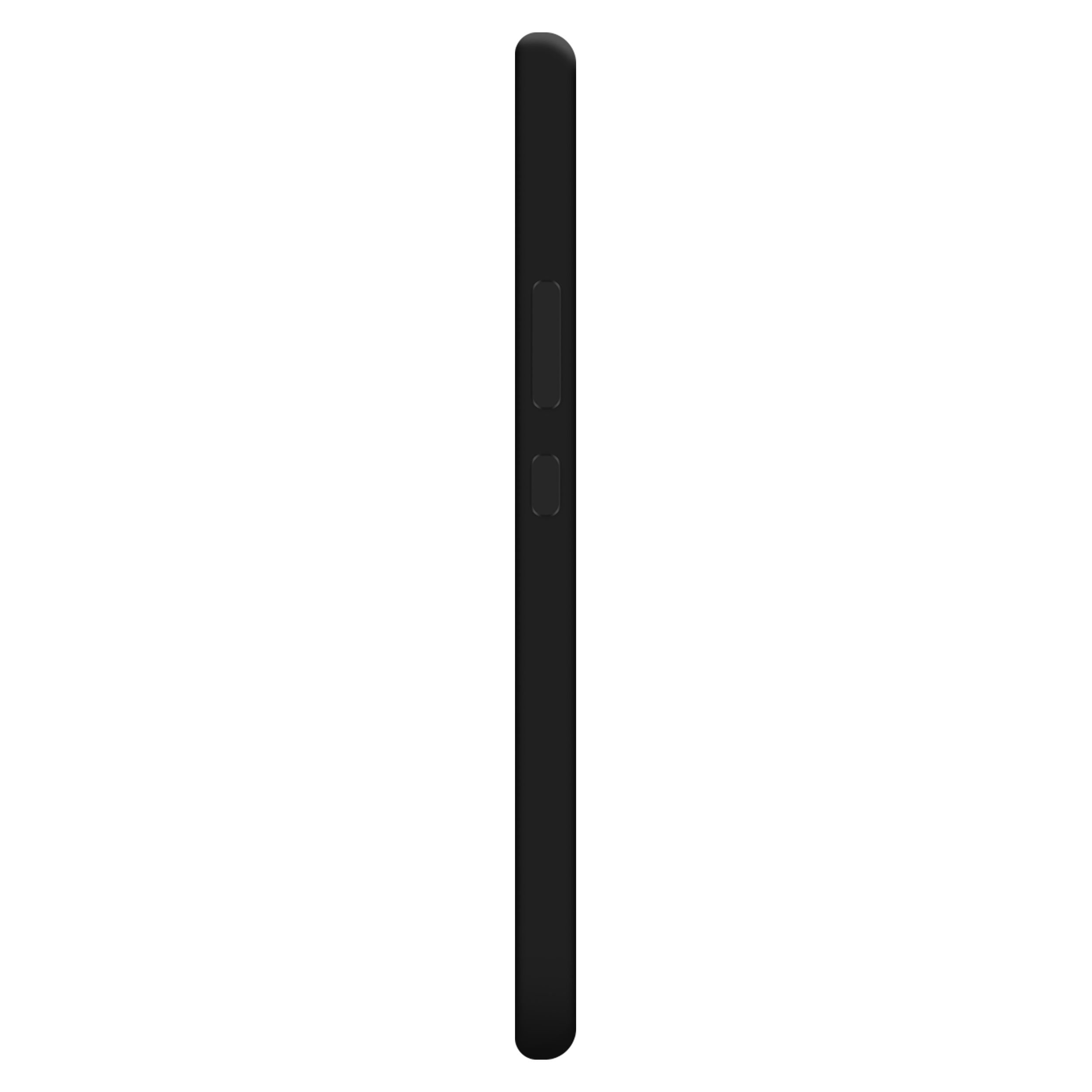 Schwarze Telefonseite mit einer Taste und einer Lautstärketaste. Schwarzer Hintergrund.