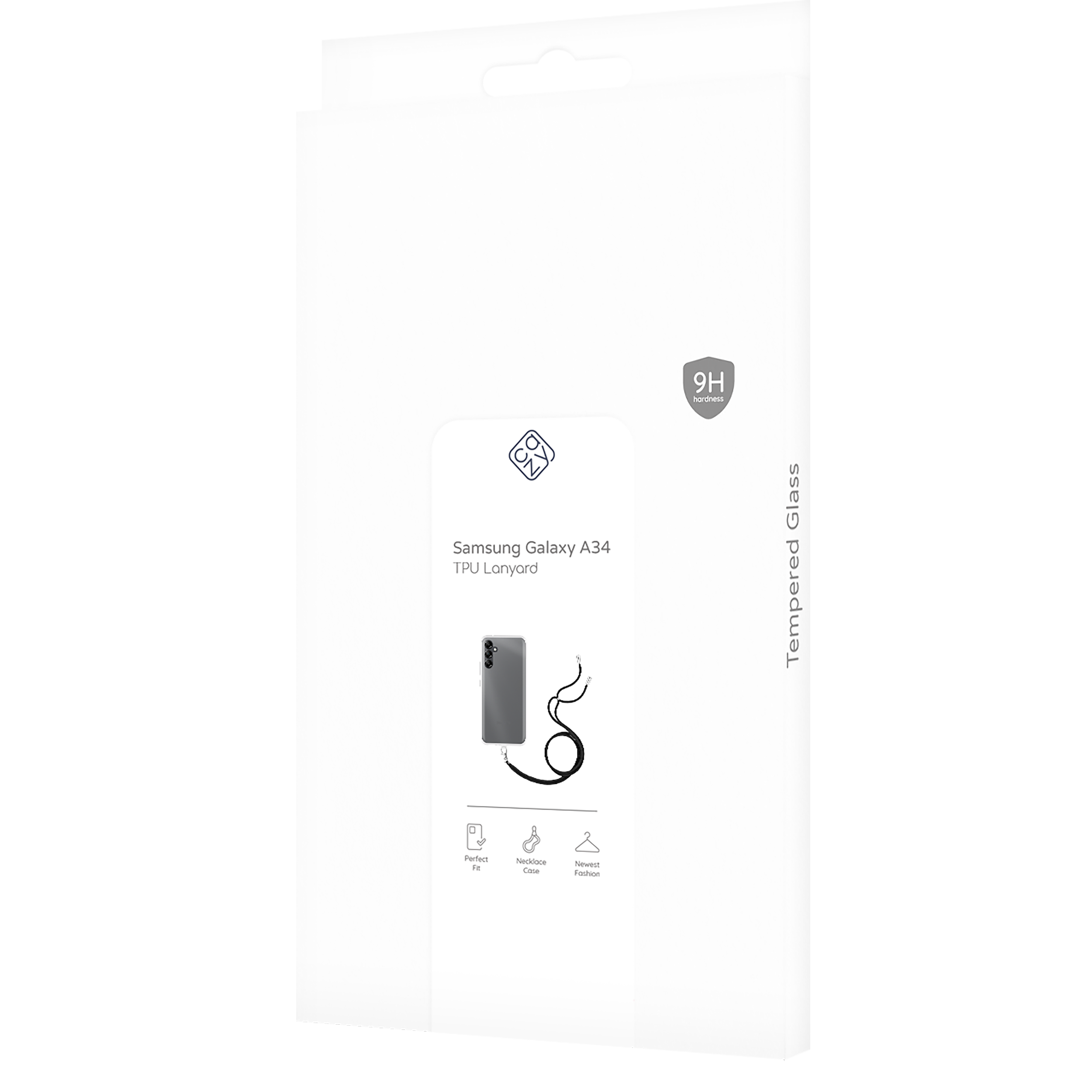 Verpackung für eine Handyhülle. Enthält Grafik und Text zur Hülle.