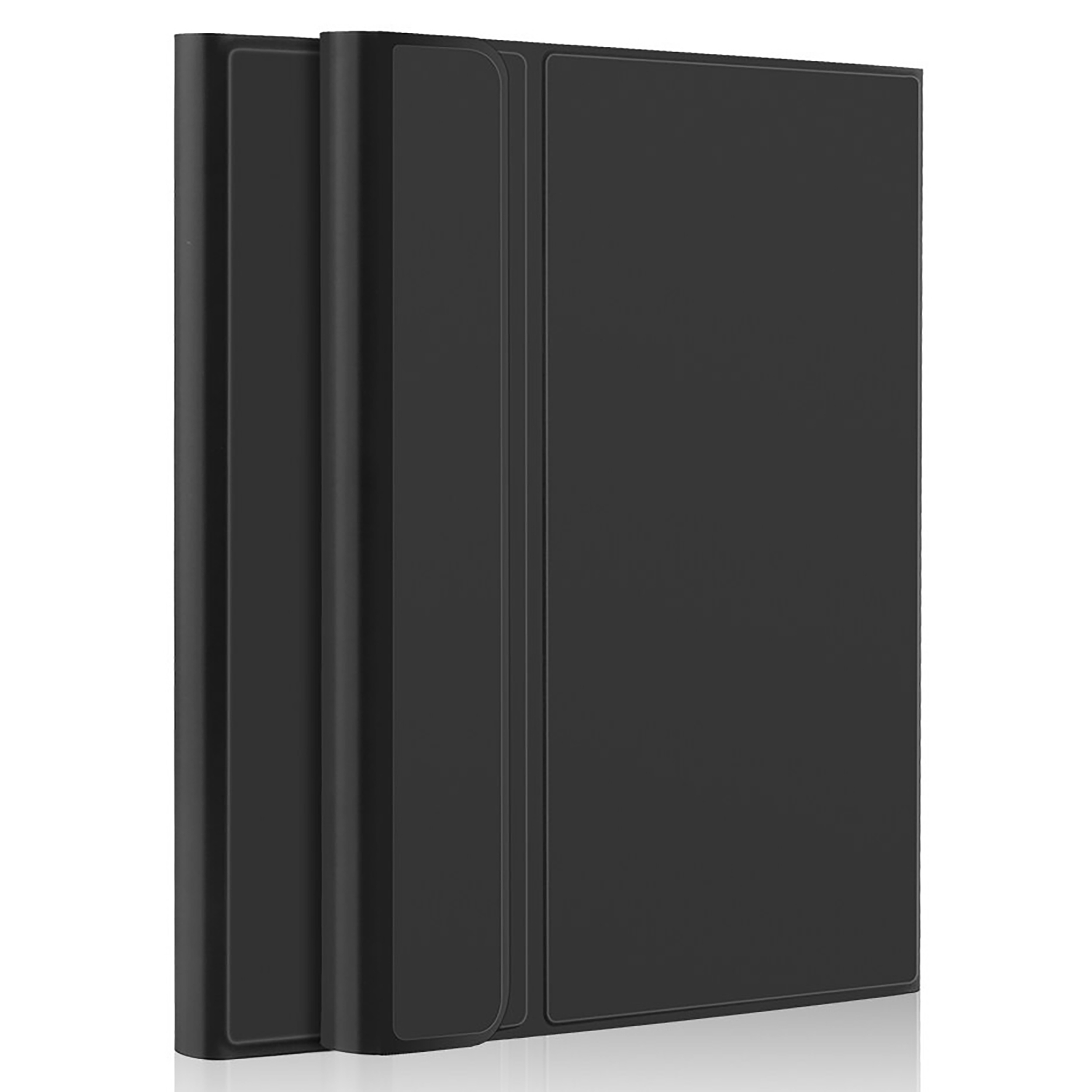 Schwarze Folio-Hülle, drei geschlossen. Rechteckige Form. Weißer Hintergrund.