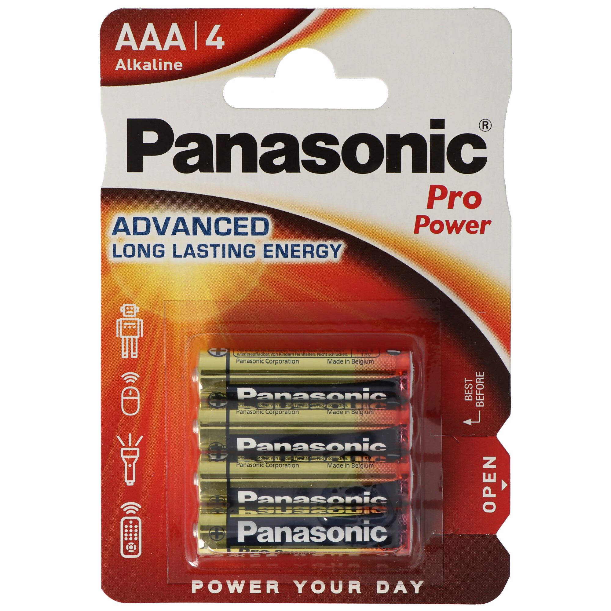 Panasonic AAA-Batterien in einer Blisterpackung, mit Text und Logo.