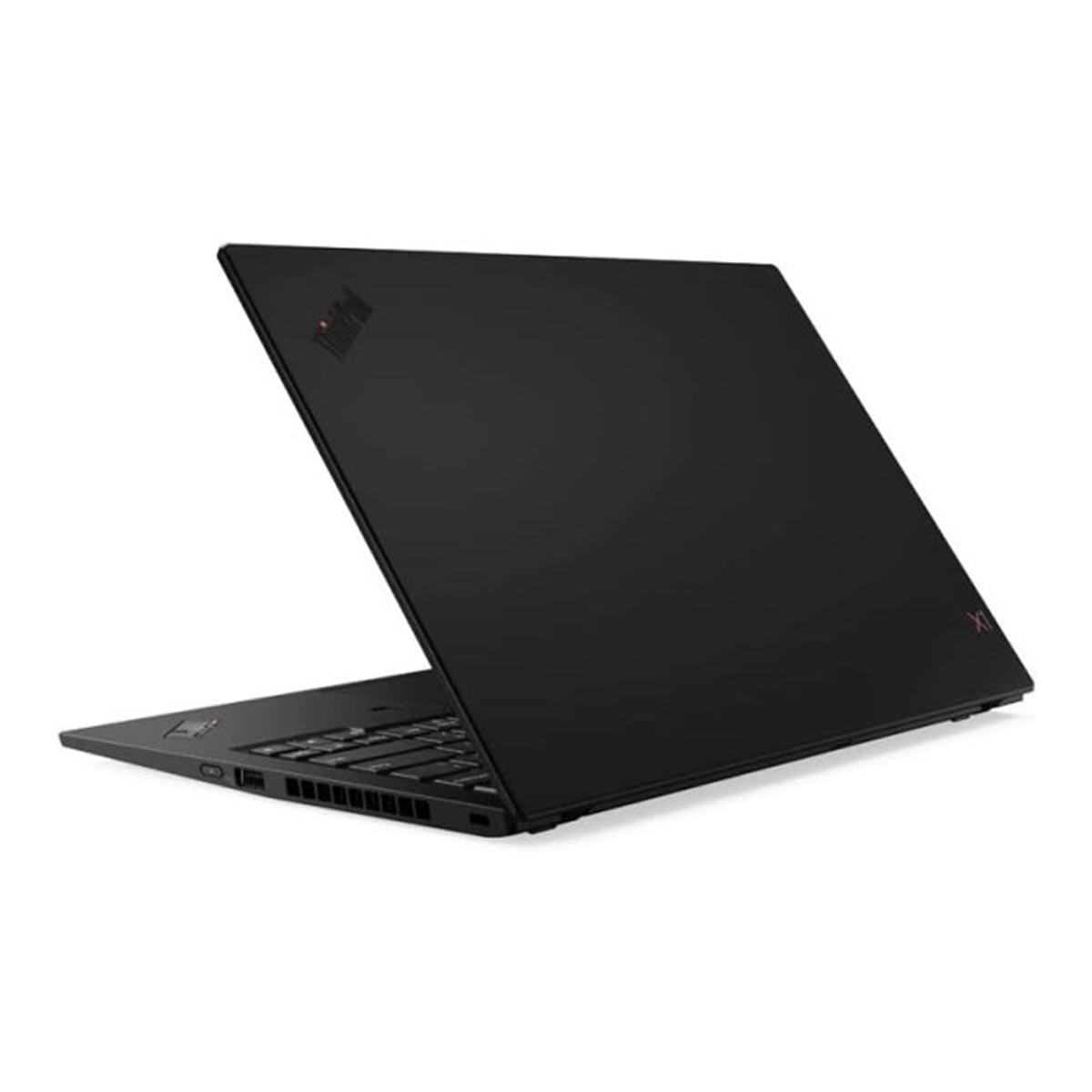 Ein schwarzes ThinkPad-Laptop ist auf einer weißen Oberfläche geöffnet. Das ThinkPad-Logo ist sichtbar.