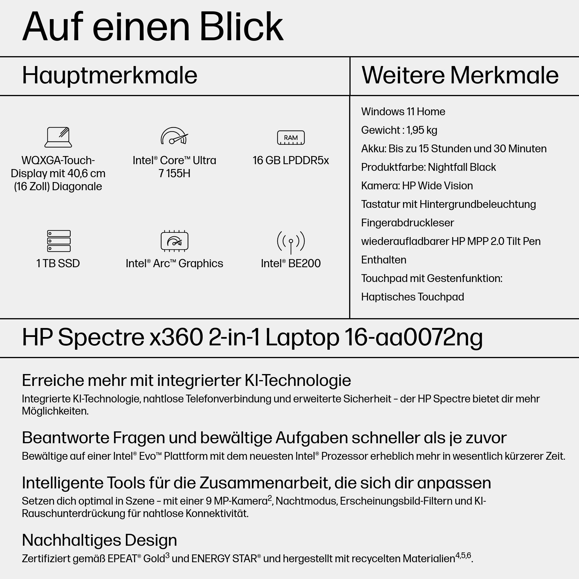 Biała kartka z tekstem o laptopie HP Spectre x360.