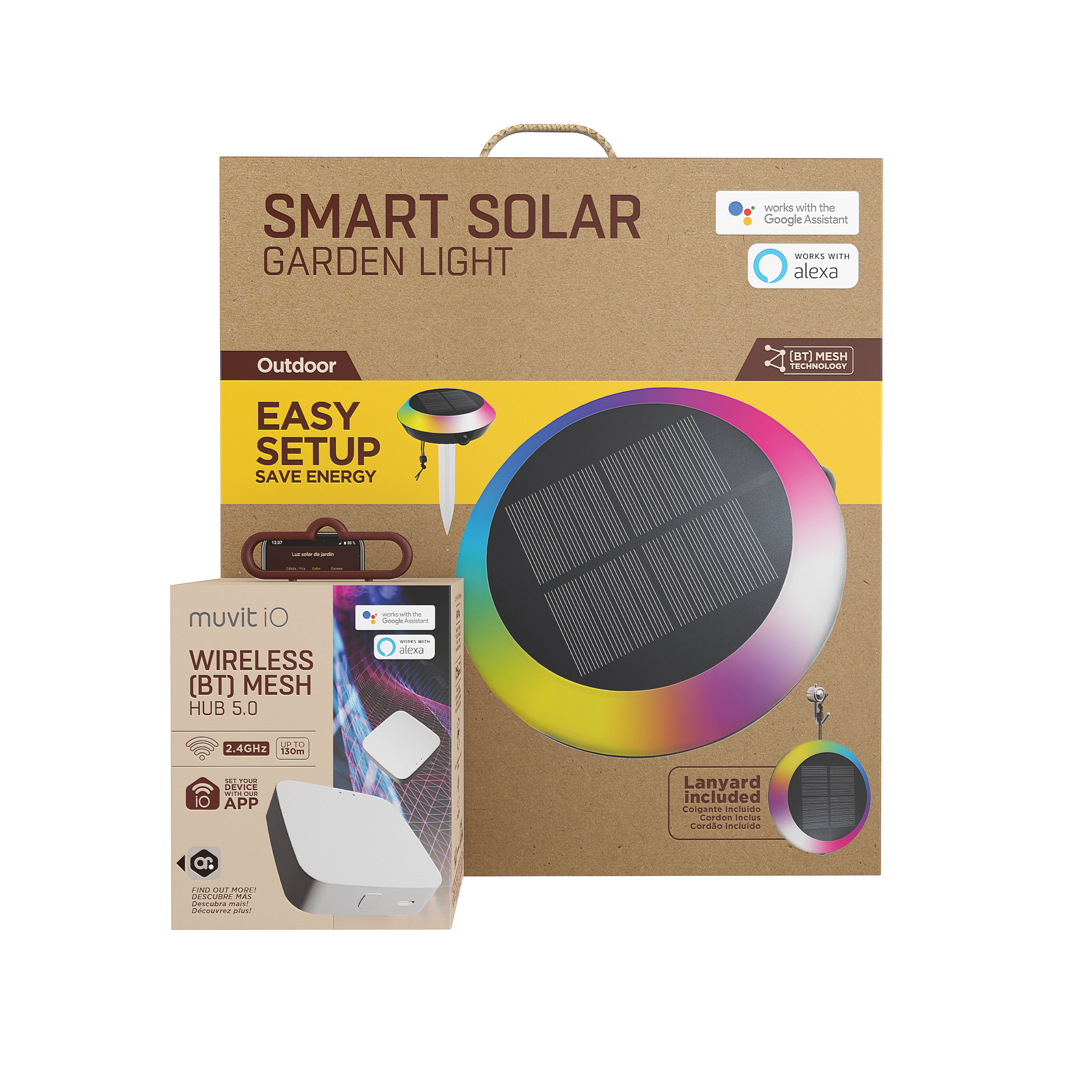 Luz solar MUVIT IO Pack Jardín: Luz solar Hub Bluetooth Mesh, Regulador  de intensidad, Multicoloured