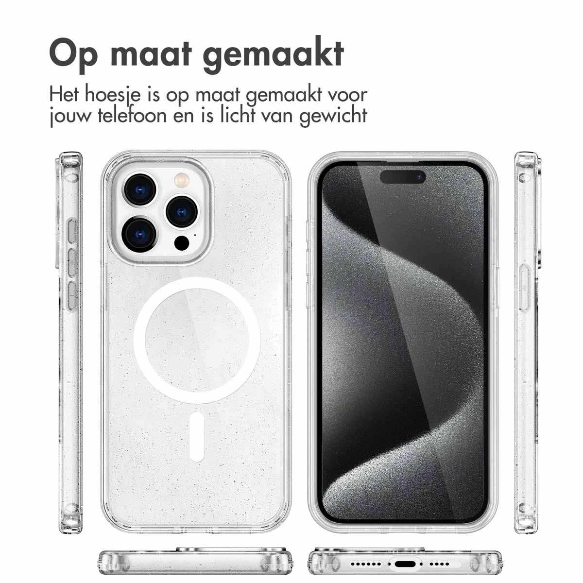 IMOSHION Sparkle Backcover met MagSafe - Geschikt voor Apple iPhone 15 Pro Max - Telefoonhoesje voor Apple iPhone 15 Pro Max Transparant