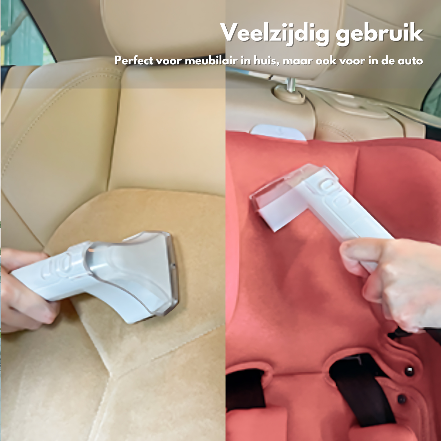 Cleaning tool used on car and home furniture, showing versatility in use.