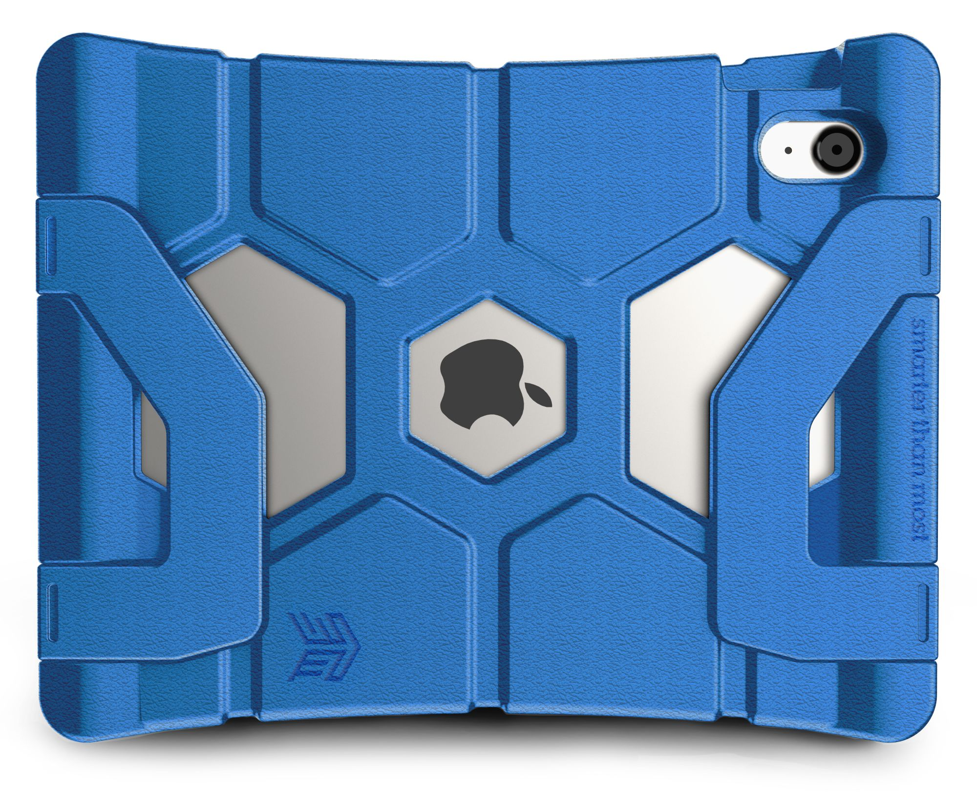 Blaue iPad-Hülle mit Apple-Logo und Text: smarter than most.