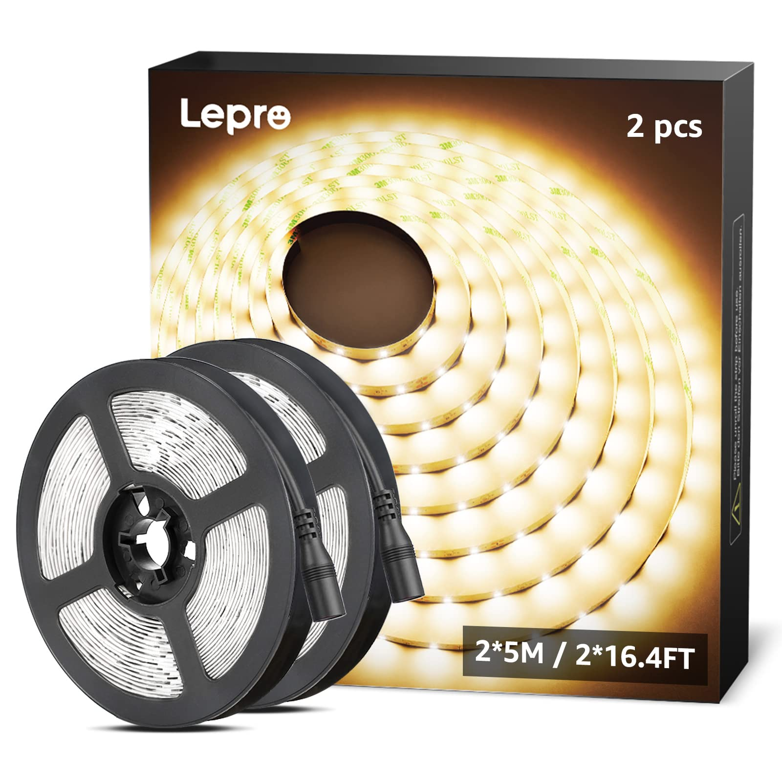Zwei Spulen LED-Streifenlichter in einer Box. Auf der Box steht 'Lepro' und '2 Stück'.