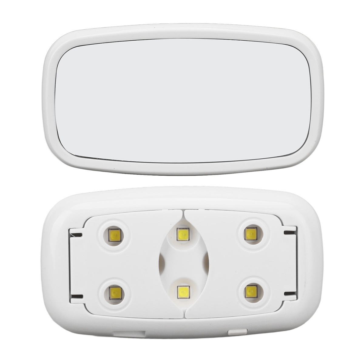 Oben- und Unteransicht einer weißen UV-Nagellampe mit vier LEDs.