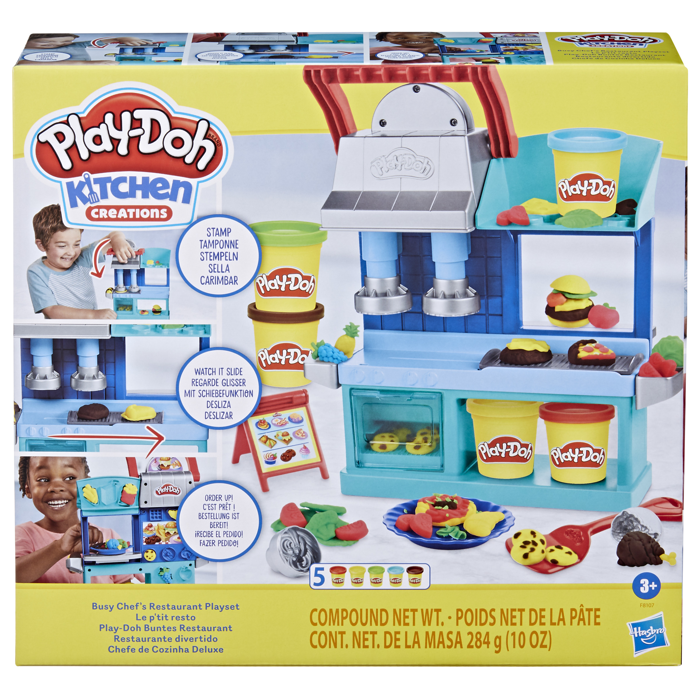 Un playset Play-Doh Kitchen Creations. Include un ristorante con vari ingredienti e strumenti Play-Doh.
