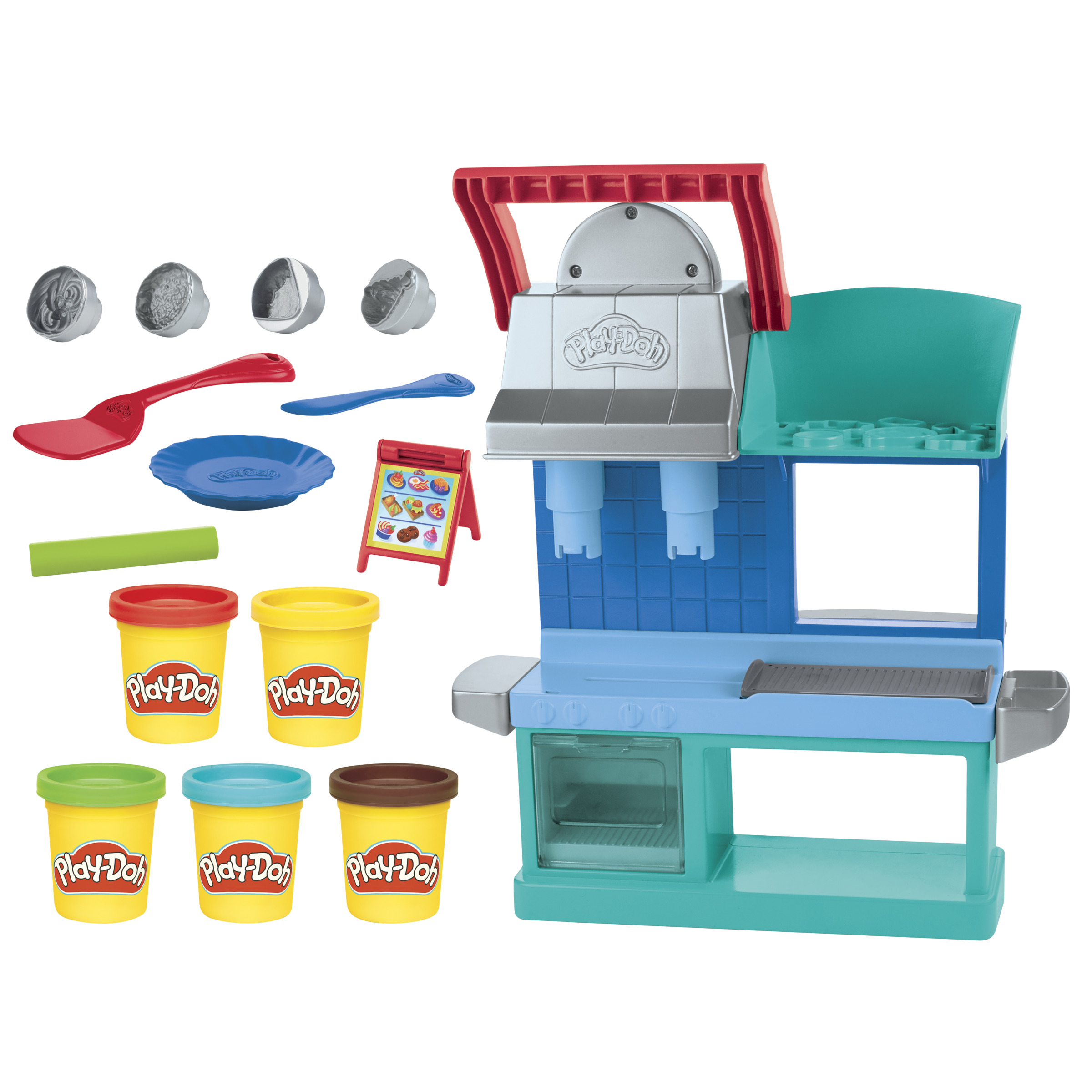Set Play-Doh con strumenti, pasta modellabile e altro.
