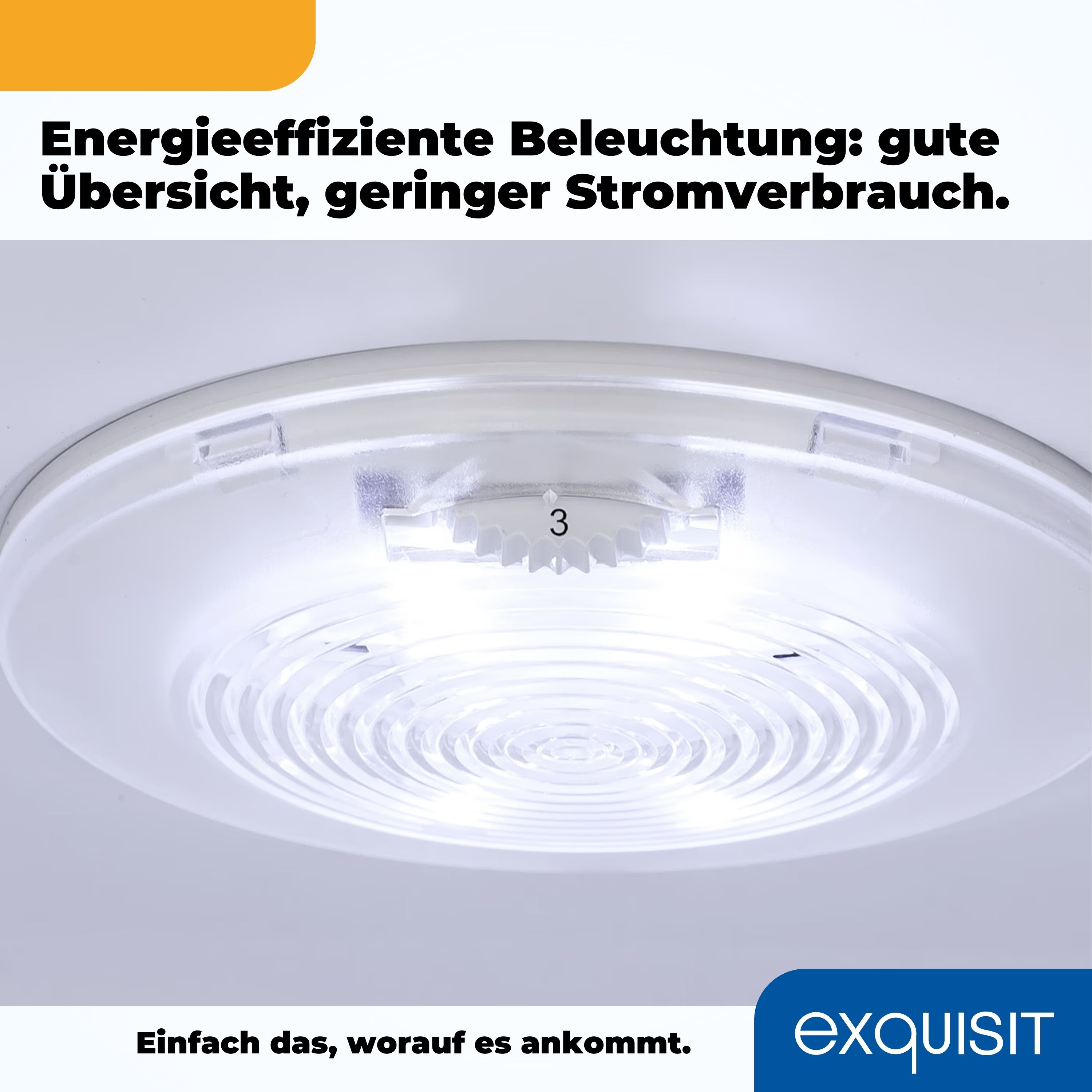 Deckenleuchte mit LEDs und der Zahl 3.