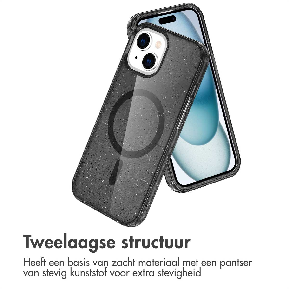IMOSHION Sparkle Backcover met MagSafe geschikt voor iPhone 15 Phone case for Apple iPhone 15 Black