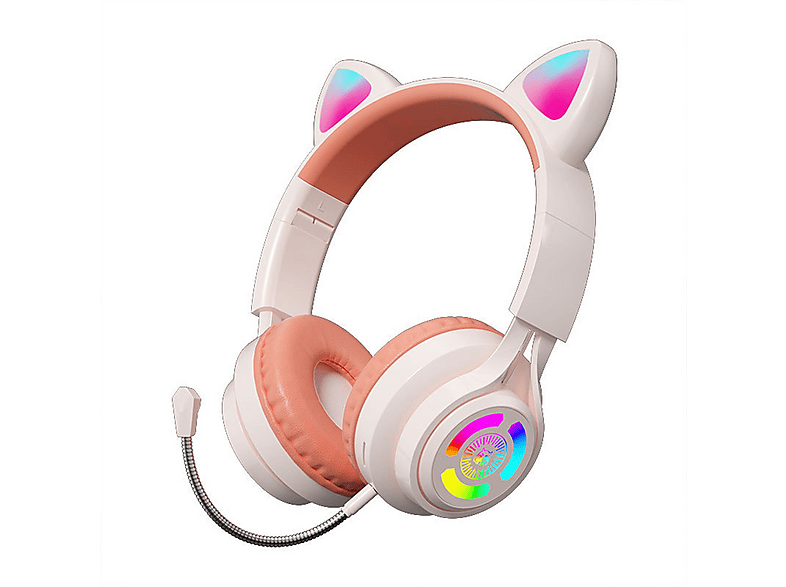 KINSI Katzenohren leuchtend, Over-ear Kopfhörer Bluetooth Rosa