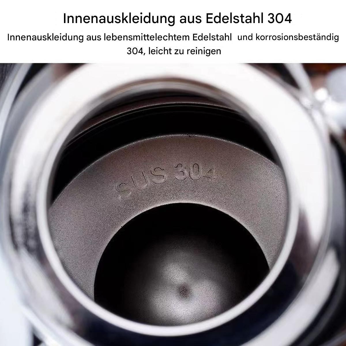 Nahaufnahme des Edelstahl-Innenraums mit dem Text 'SUS 304'.