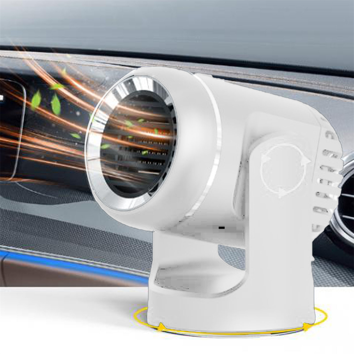 Ein weißer Auto-Lufterfrischer mit Luftauslass und Lichteffekt.